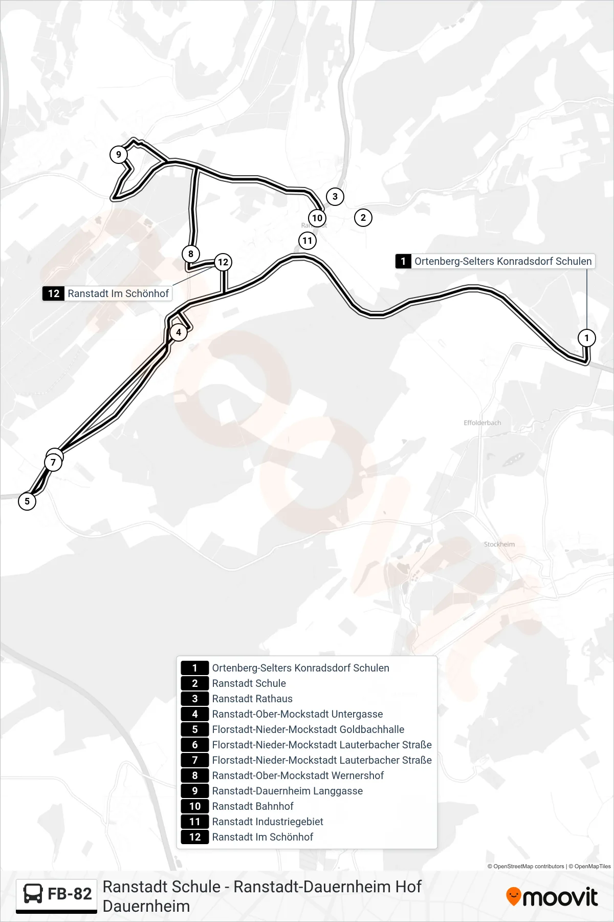 FB-82 bus Line (Ranstadt Bahnhof) route and stops on a map