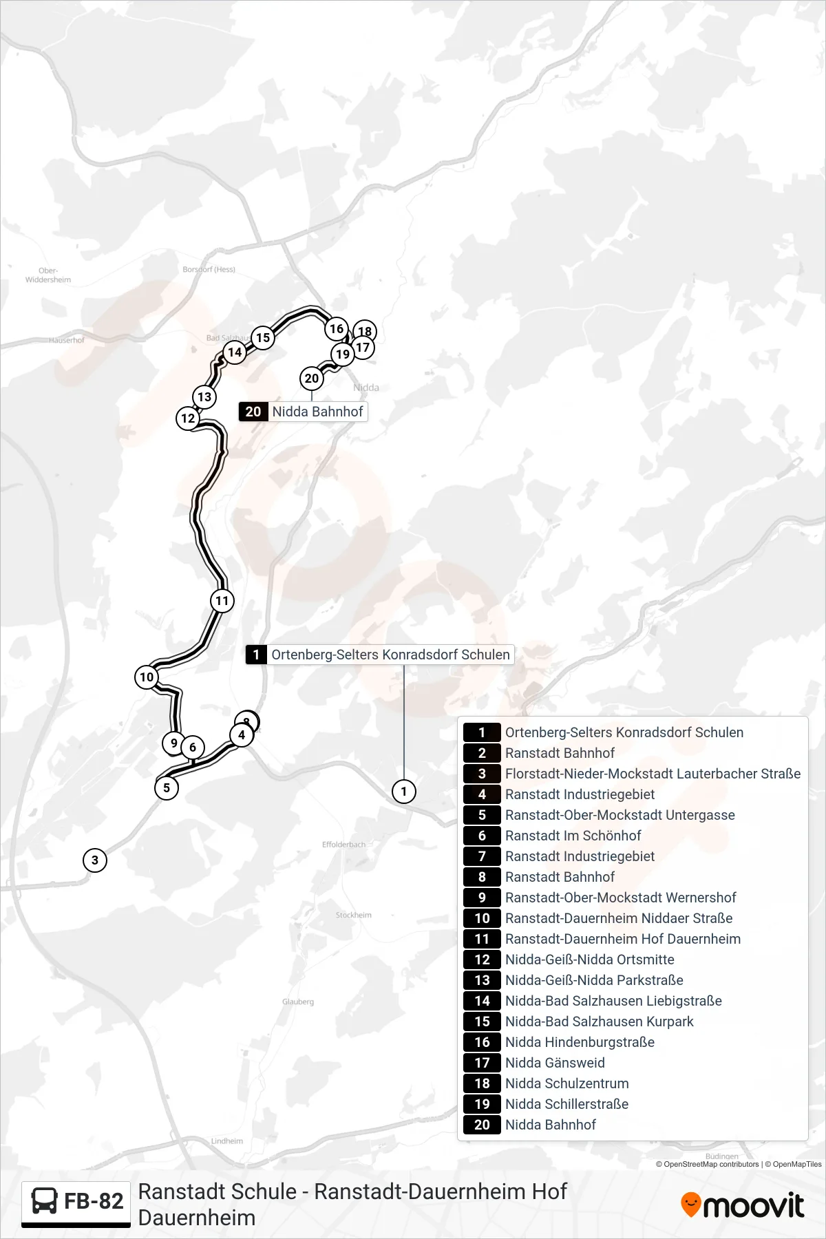 FB-82 bus Line (Nidda Bahnhof) route and stops on a map