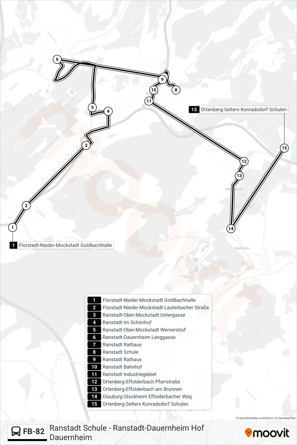 FB-82 bus Line (Ortenberg-Selters Konradsdorf Schulen) route and stops on a map
