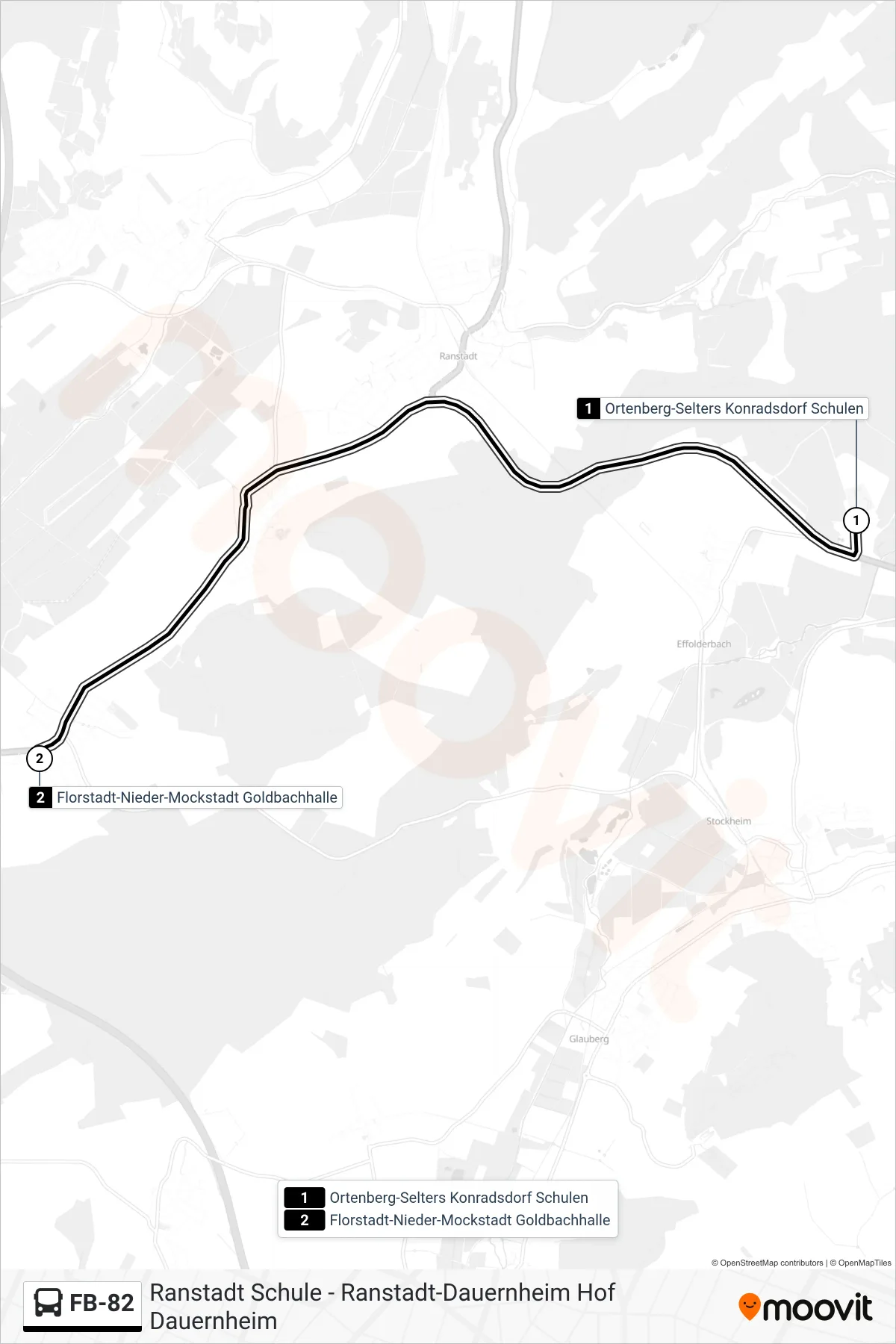 FB-82 bus Line (Florstadt-Nieder-Mockstadt Goldbachhalle) route and stops on a map