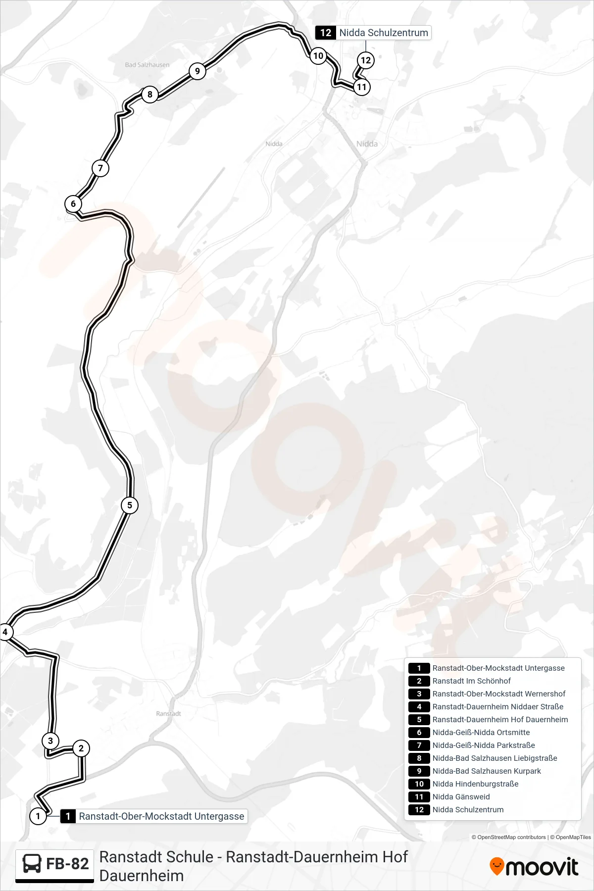 Linie FB-82 (Bus) Richtung Nidda Schulzentrum: Route und Haltestellen auf der Karte