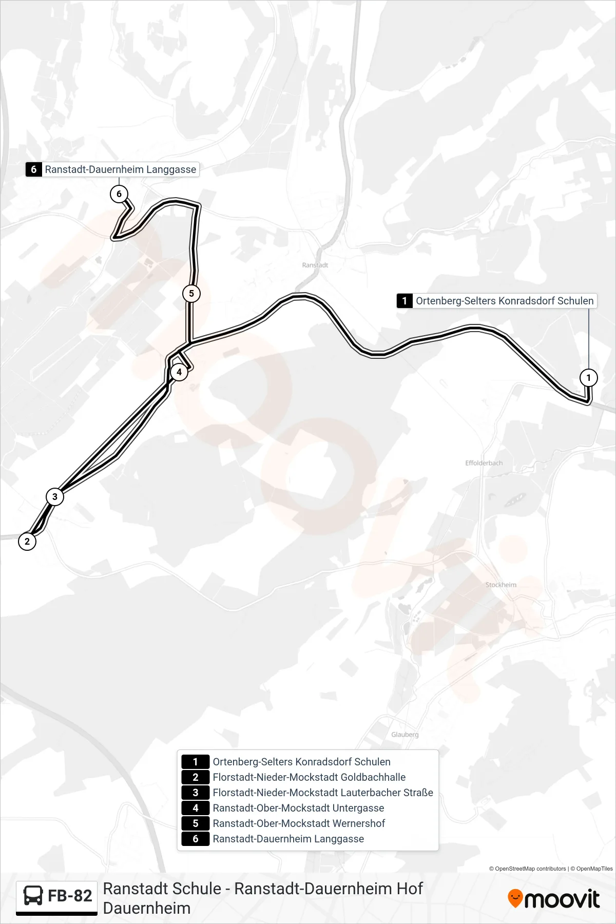 FB-82 bus Line (Ranstadt-Dauernheim Langgasse) route and stops on a map