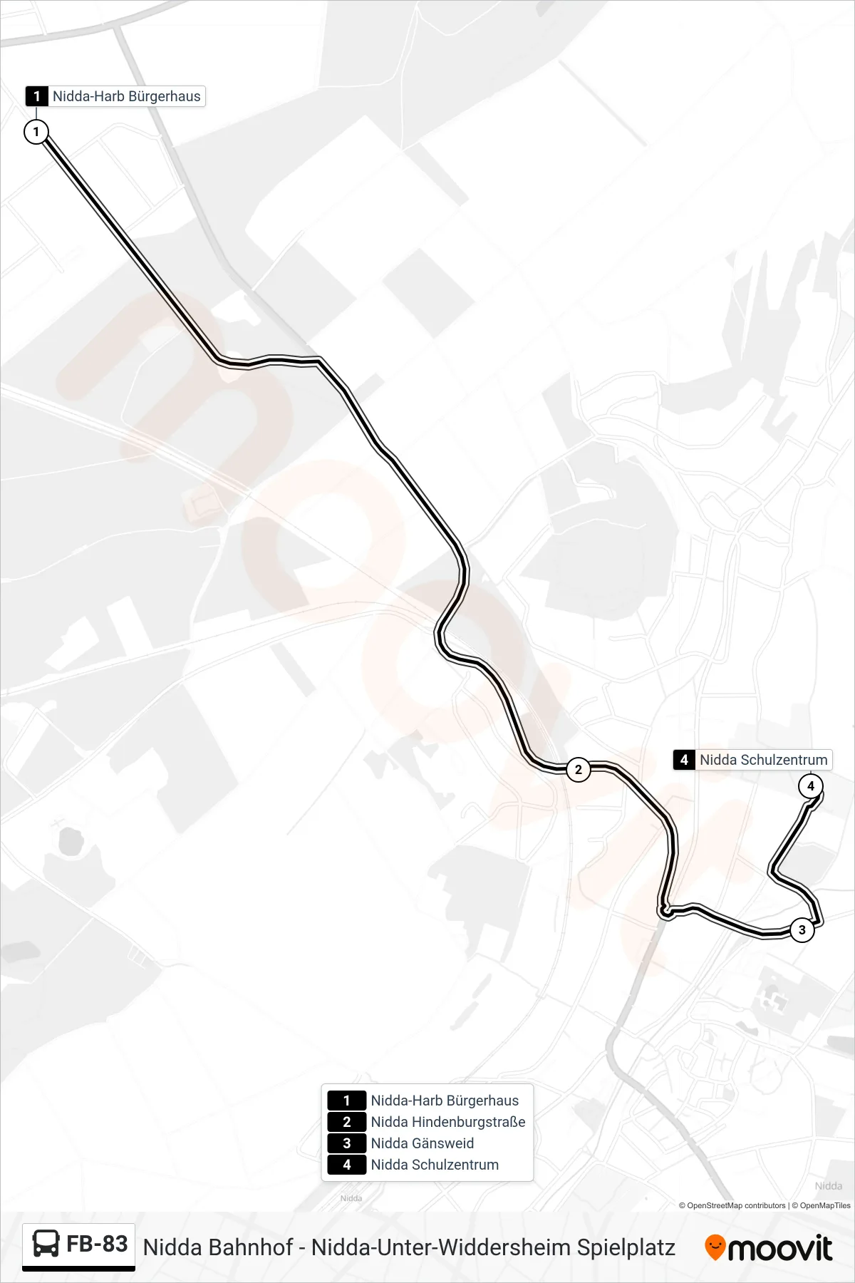 FB-83 bus Line (Nidda Schulzentrum) route and stops on a map