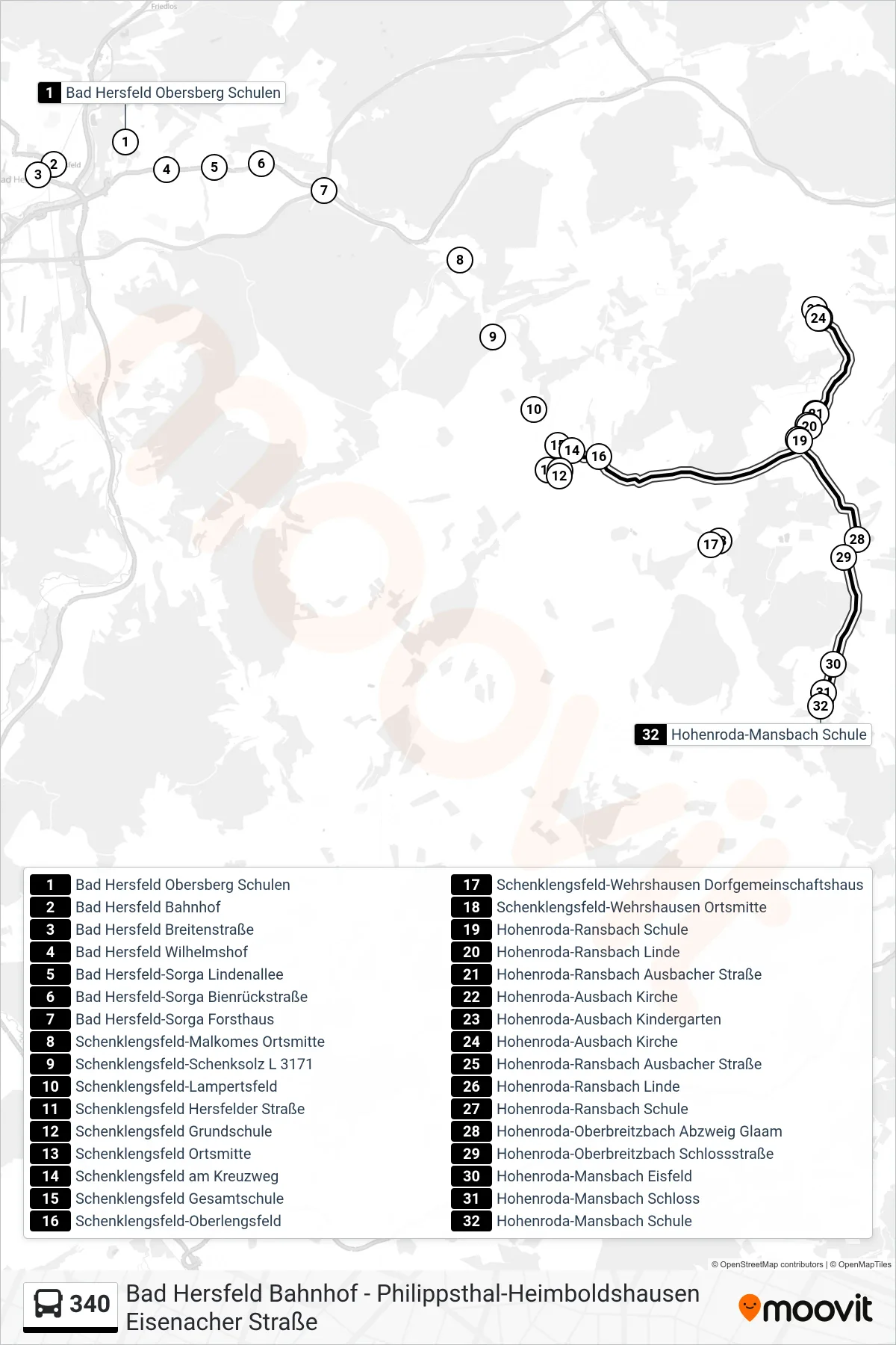 340 bus Line (Mansbach) route and stops on a map