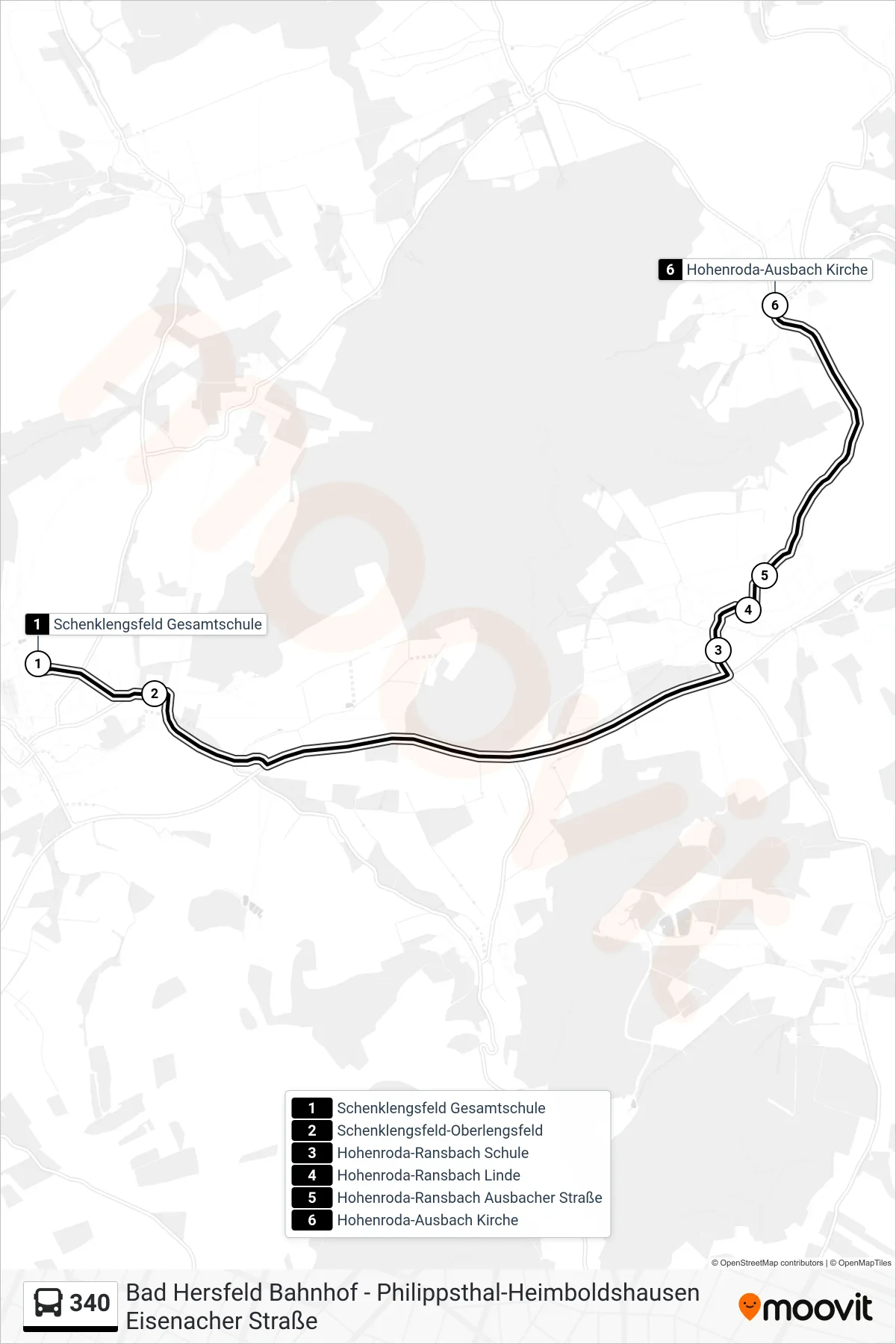 340 bus Line (Ausbach) route and stops on a map