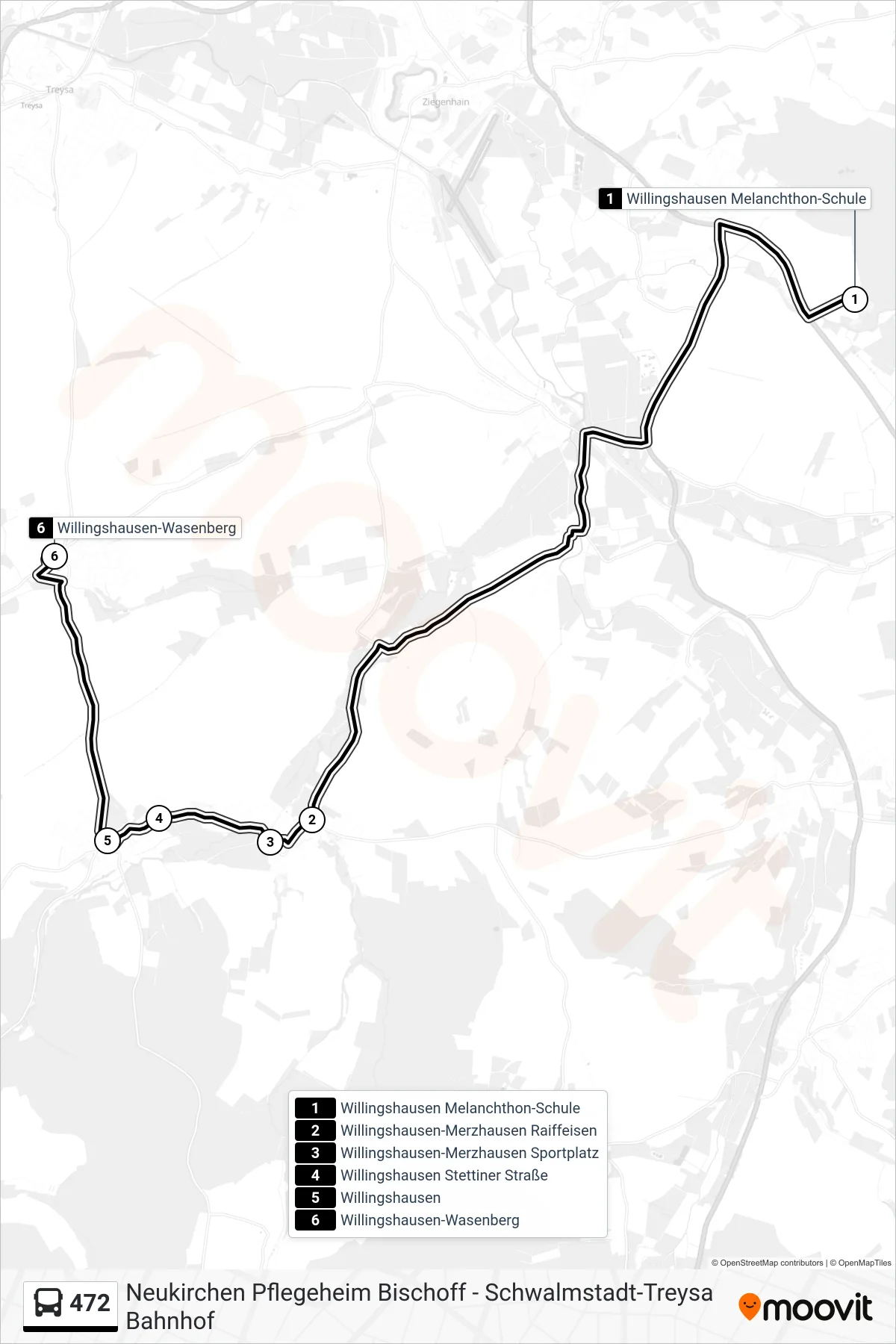 Linie 472 (Bus) Richtung Wasenberg: Route und Haltestellen auf der Karte