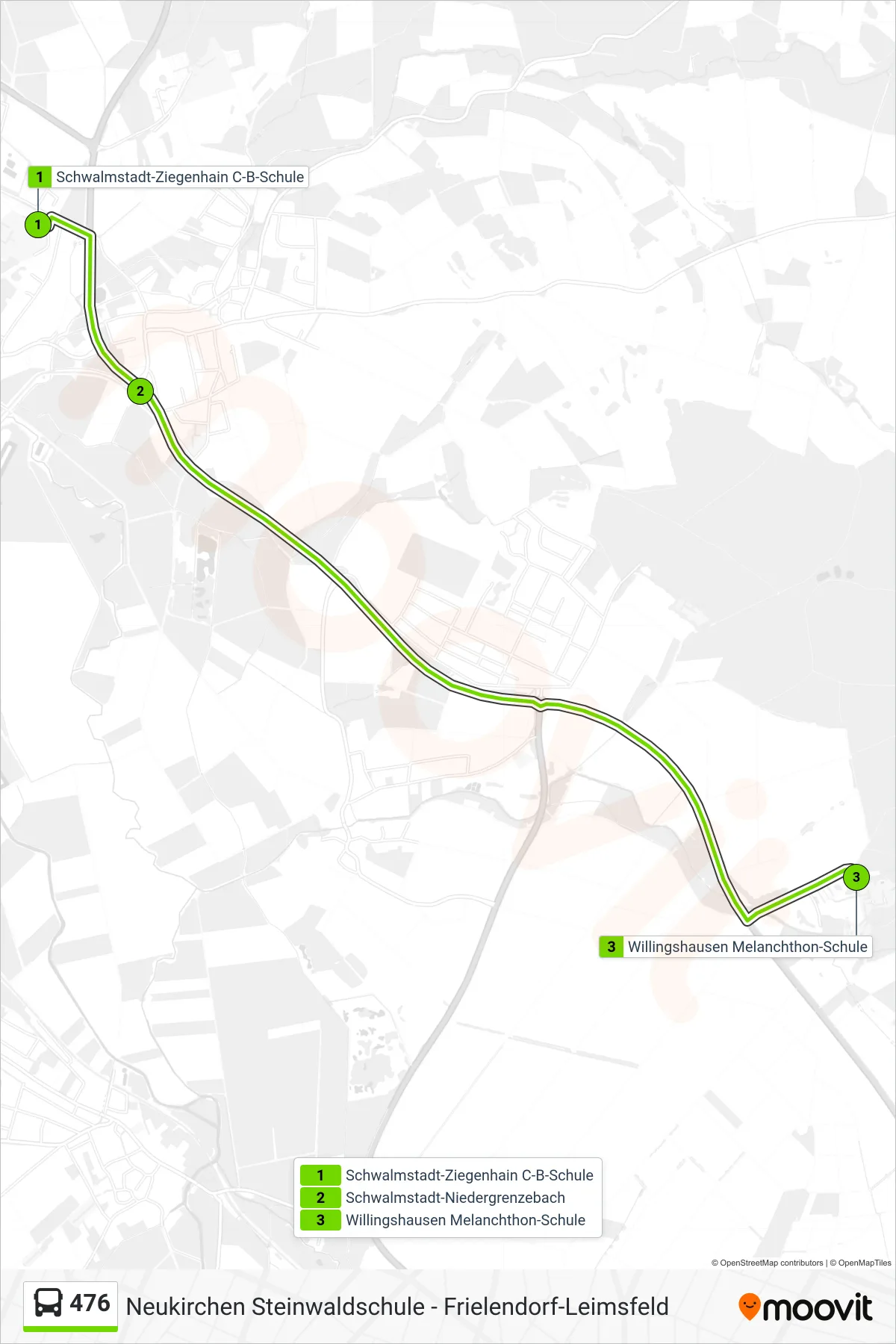 476 bus Line (Willingshausen) route and stops on a map