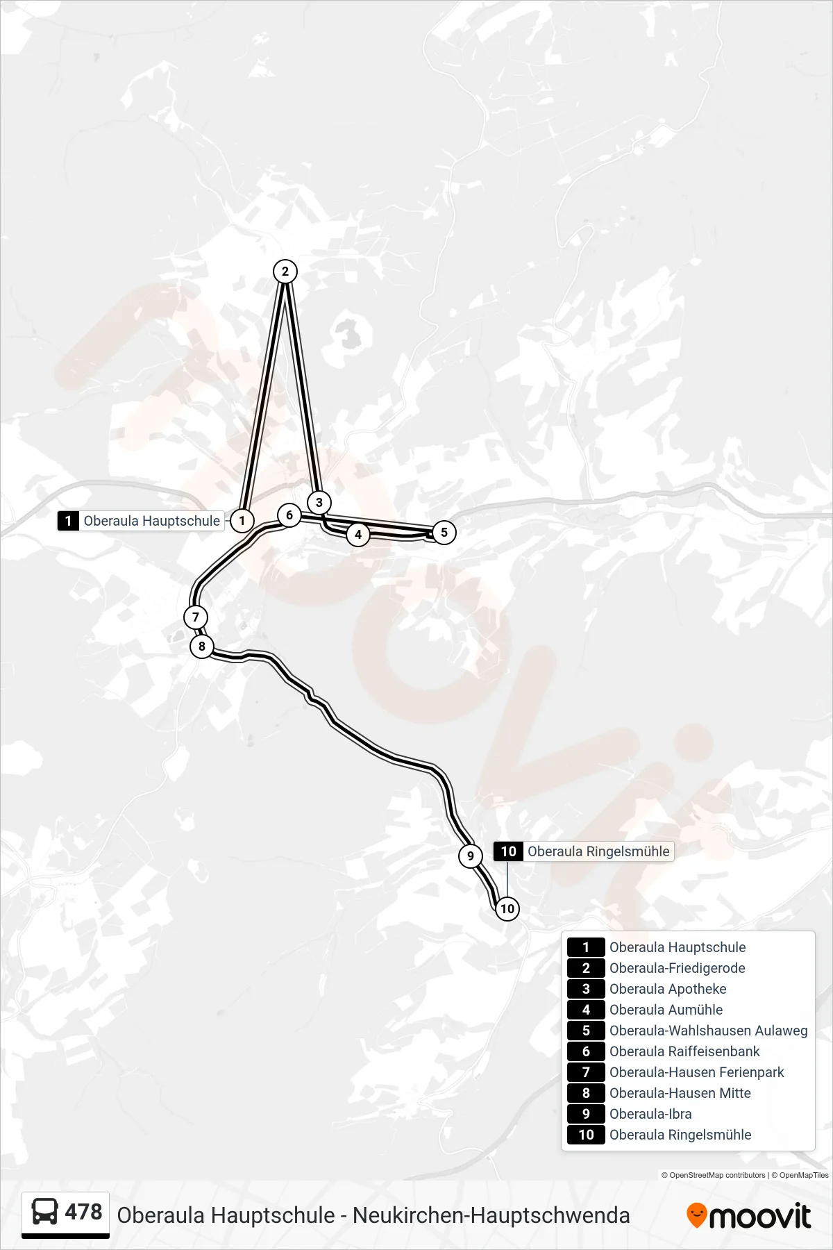 478 bus Line (Ibra) route and stops on a map