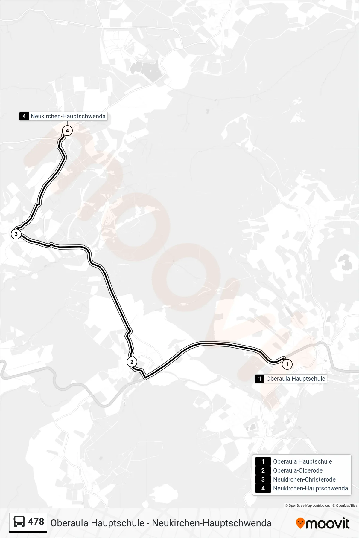 478 bus Line (Hauptschwenda) route and stops on a map