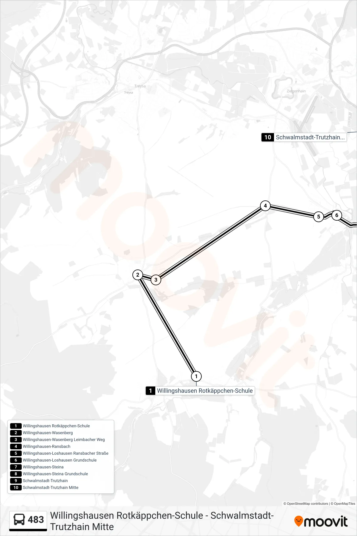 483 bus Line (Trutzhain) route and stops on a map