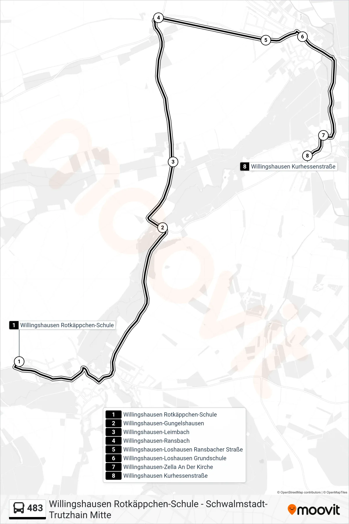 Linie 483 (Bus) Richtung Zella: Route und Haltestellen auf der Karte