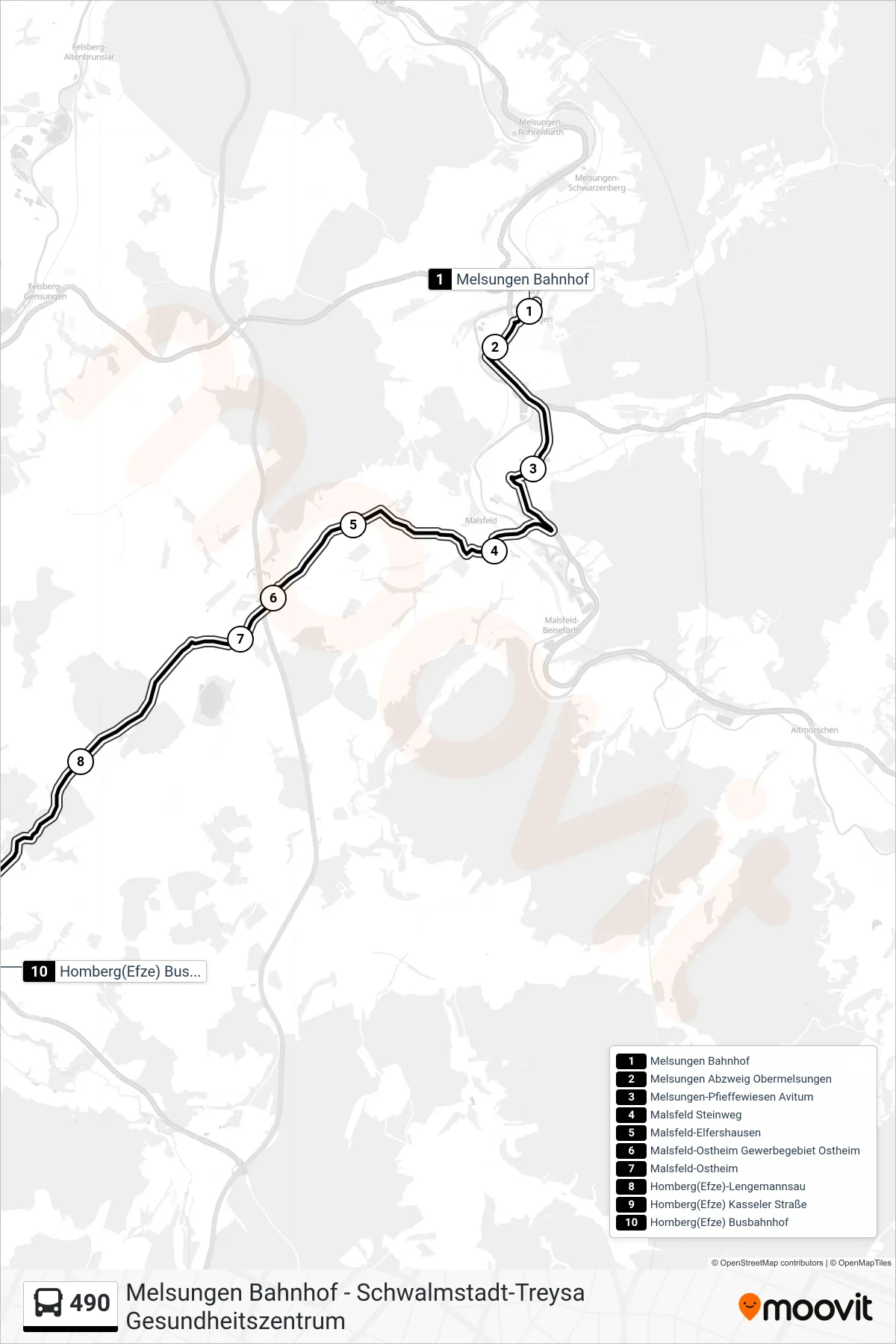 490 bus Line (Homberg) route and stops on a map