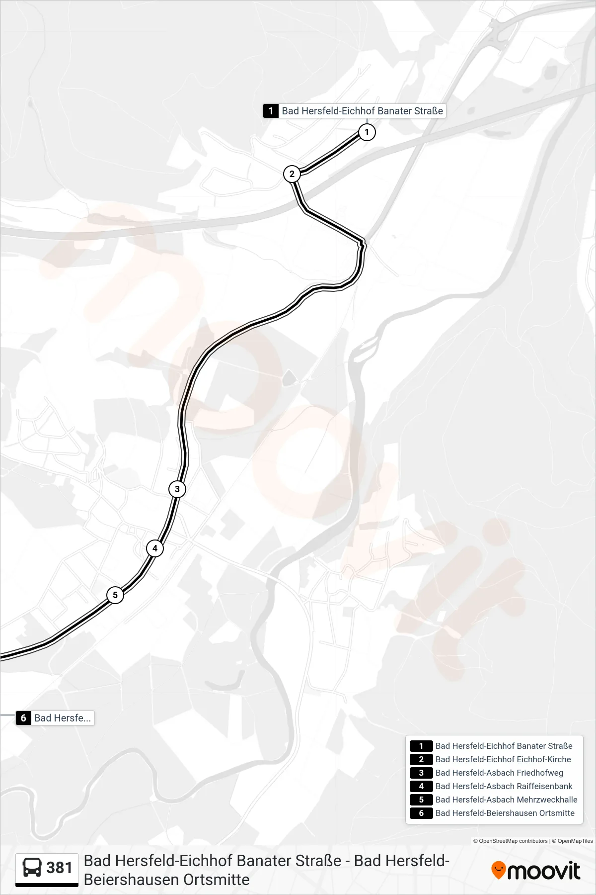 381 bus Line (Beiershausen) route and stops on a map
