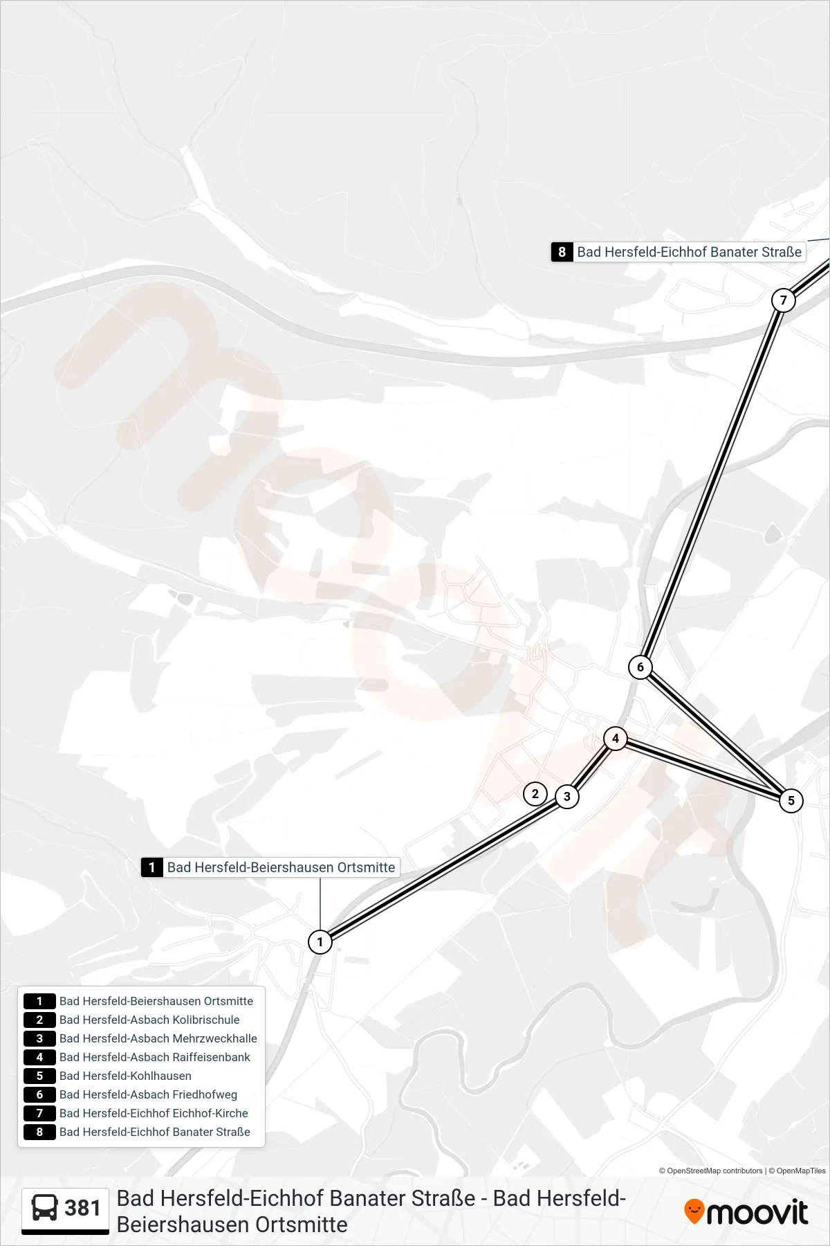 Linie 381 (Bus) Richtung Eichhof Via Asbach: Route und Haltestellen auf der Karte