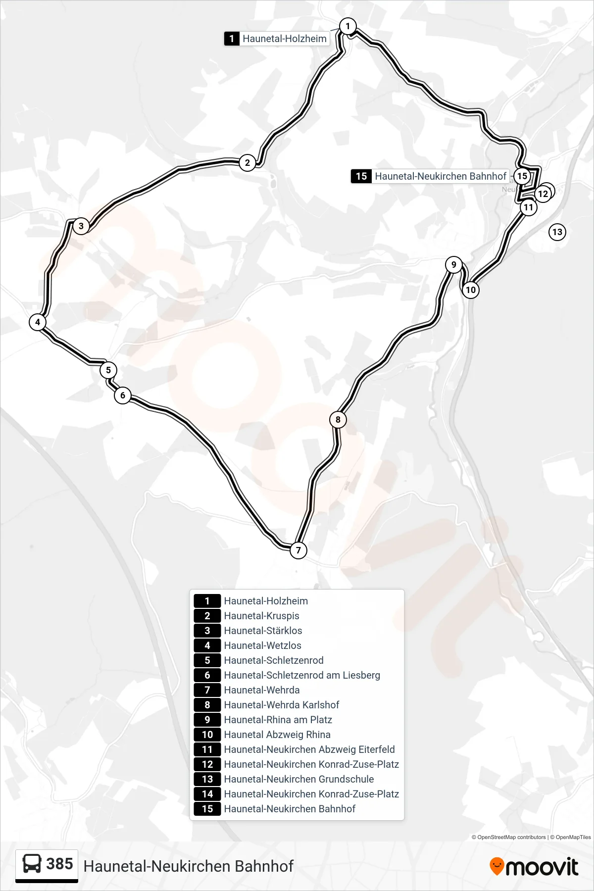 Linie 385 (Bus) Richtung Haunetal-Neukirchen Bahnhof: Route und Haltestellen auf der Karte