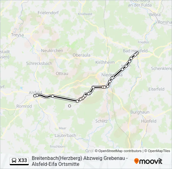 X33 Bus Line Map