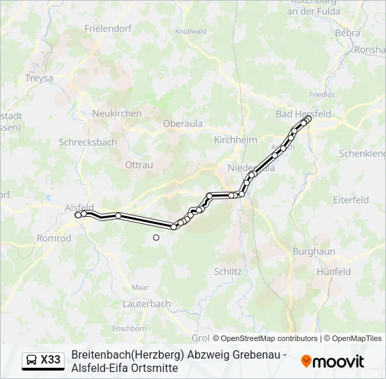X33 Bus Line Map