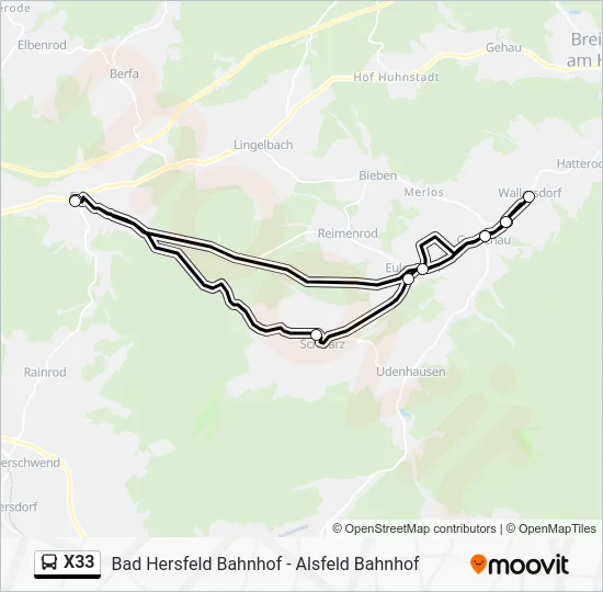 Автобус X33: карта маршрута