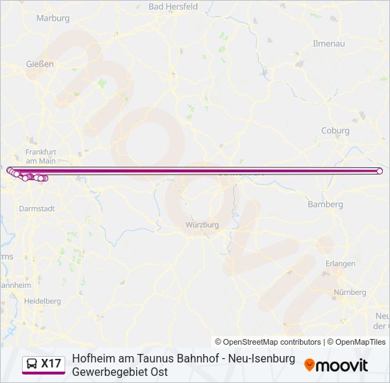 X17 Bus Line Map