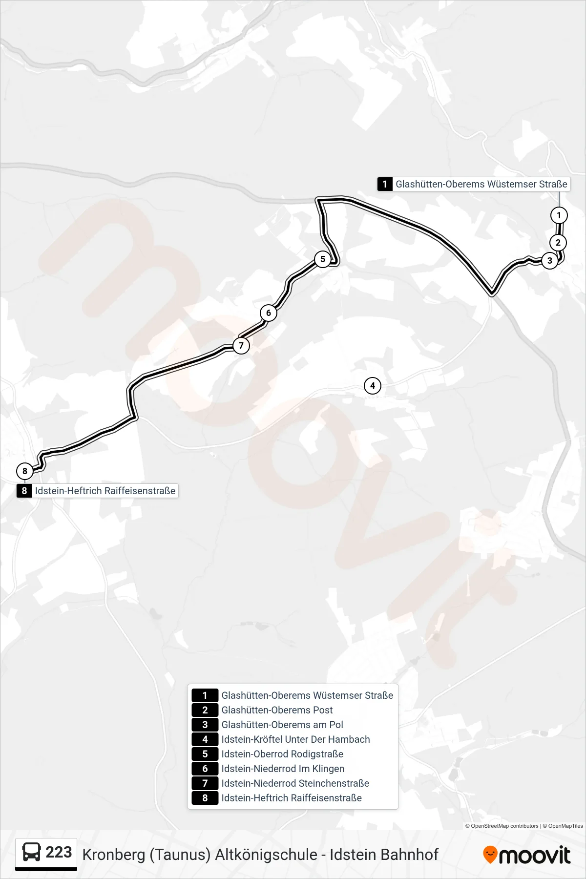 Linie 223 (Bus) Richtung Idstein-Heftrich Raiffeisenstraße: Route und Haltestellen auf der Karte