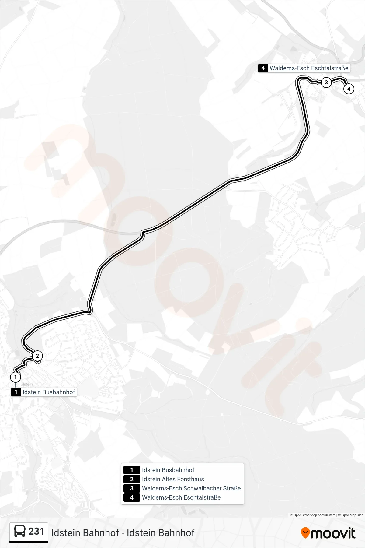Linie 231 (Bus) Richtung Waldems-Esch Eschtalstraße: Route und Haltestellen auf der Karte