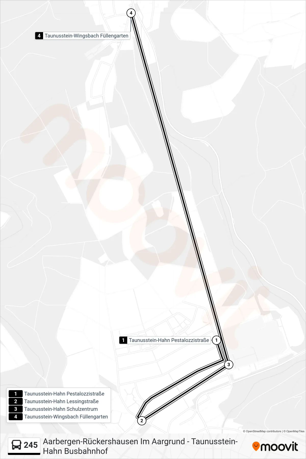 245 bus Line (Taunusstein-Wingsbach Füllengarten) route and stops on a map