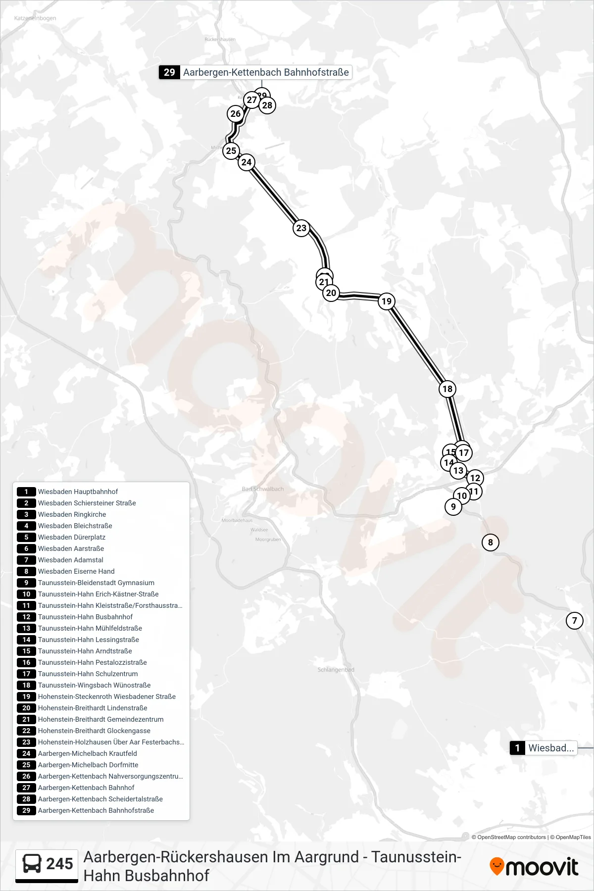 245 bus Line (Aarbergen-Kettenbach Bahnhofstraße) route and stops on a map