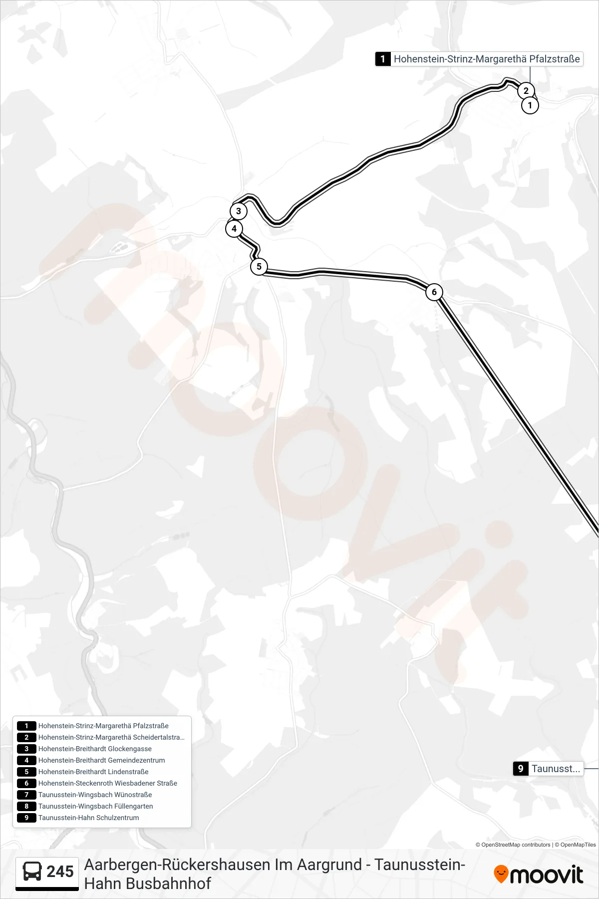 245 bus Line (Taunusstein-Hahn Schulzentrum) route and stops on a map