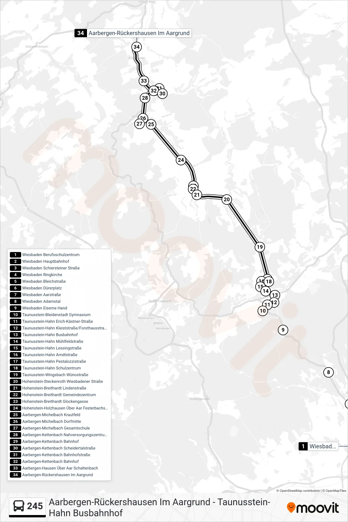 245 bus Line (Aarbergen-Rückershausen Im Aargrund) route and stops on a map