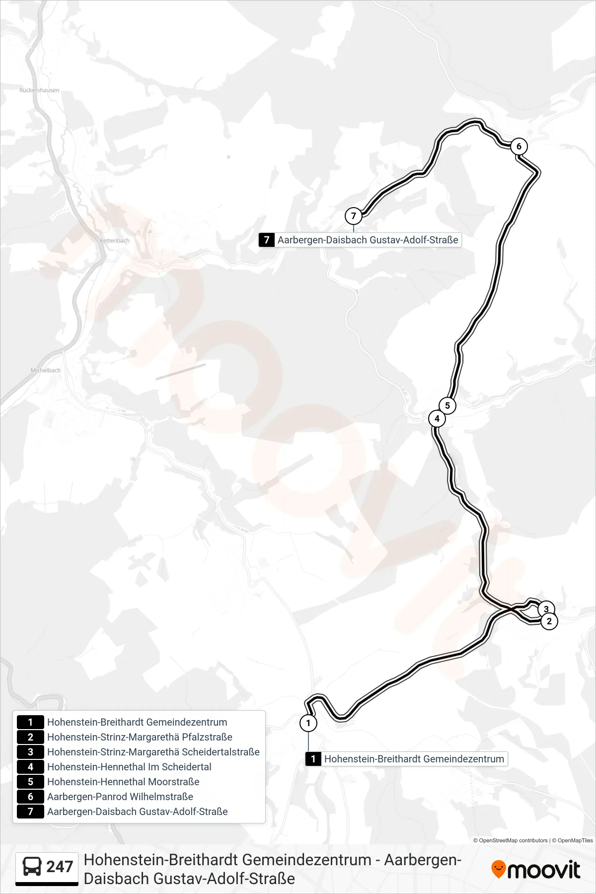 247 bus Line (Aarbergen-Daisbach Gustav-Adolf-Straße) route and stops on a map