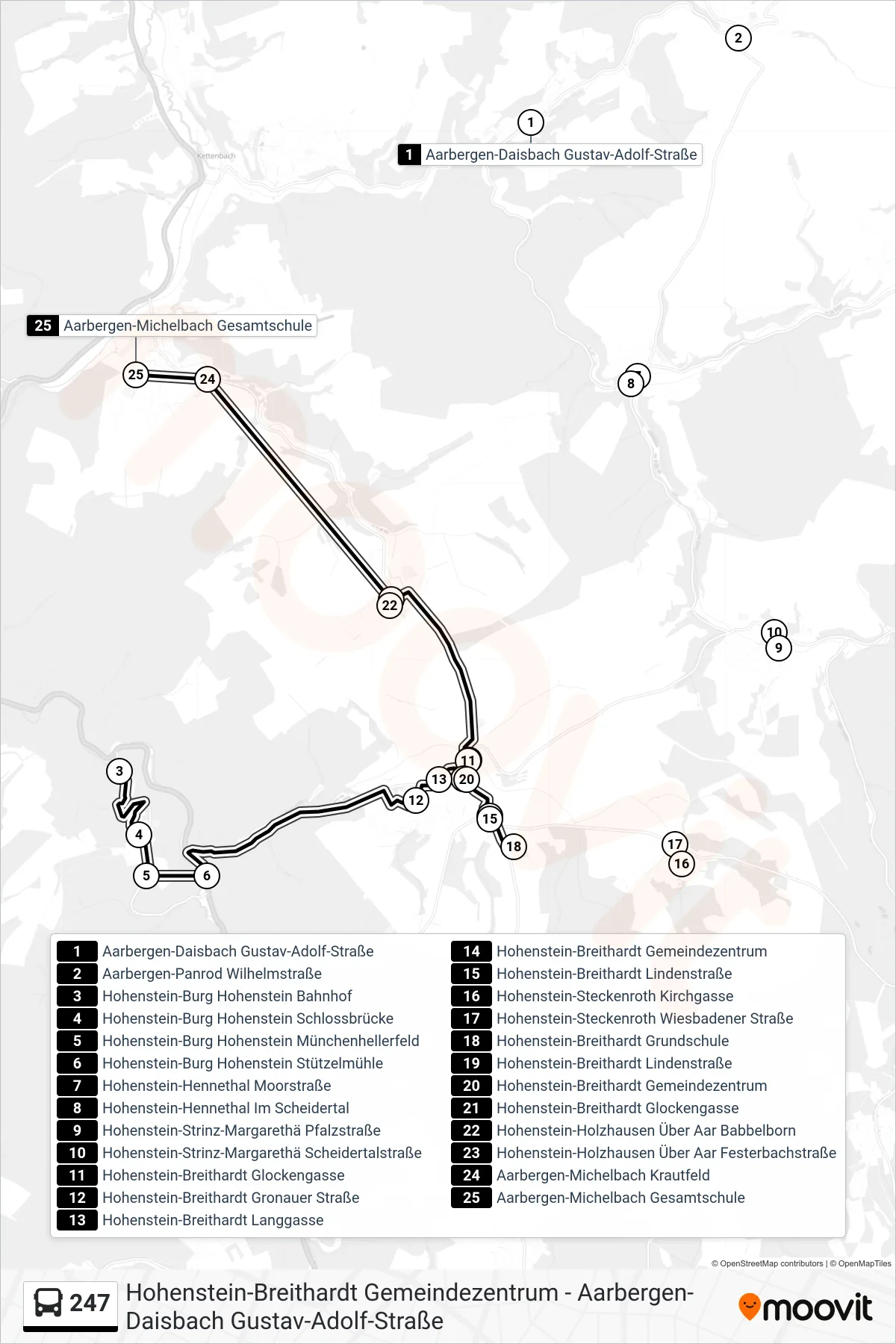Linie 247 (Bus) Richtung Aarbergen-Michelbach Gesamtschule: Route und Haltestellen auf der Karte