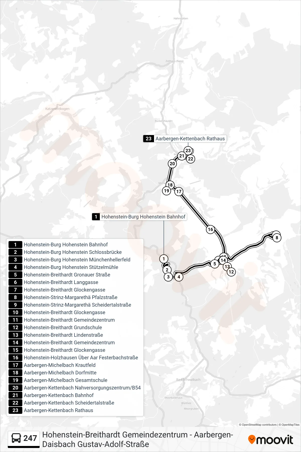 247 bus Line (Aarbergen-Kettenbach Rathaus) route and stops on a map