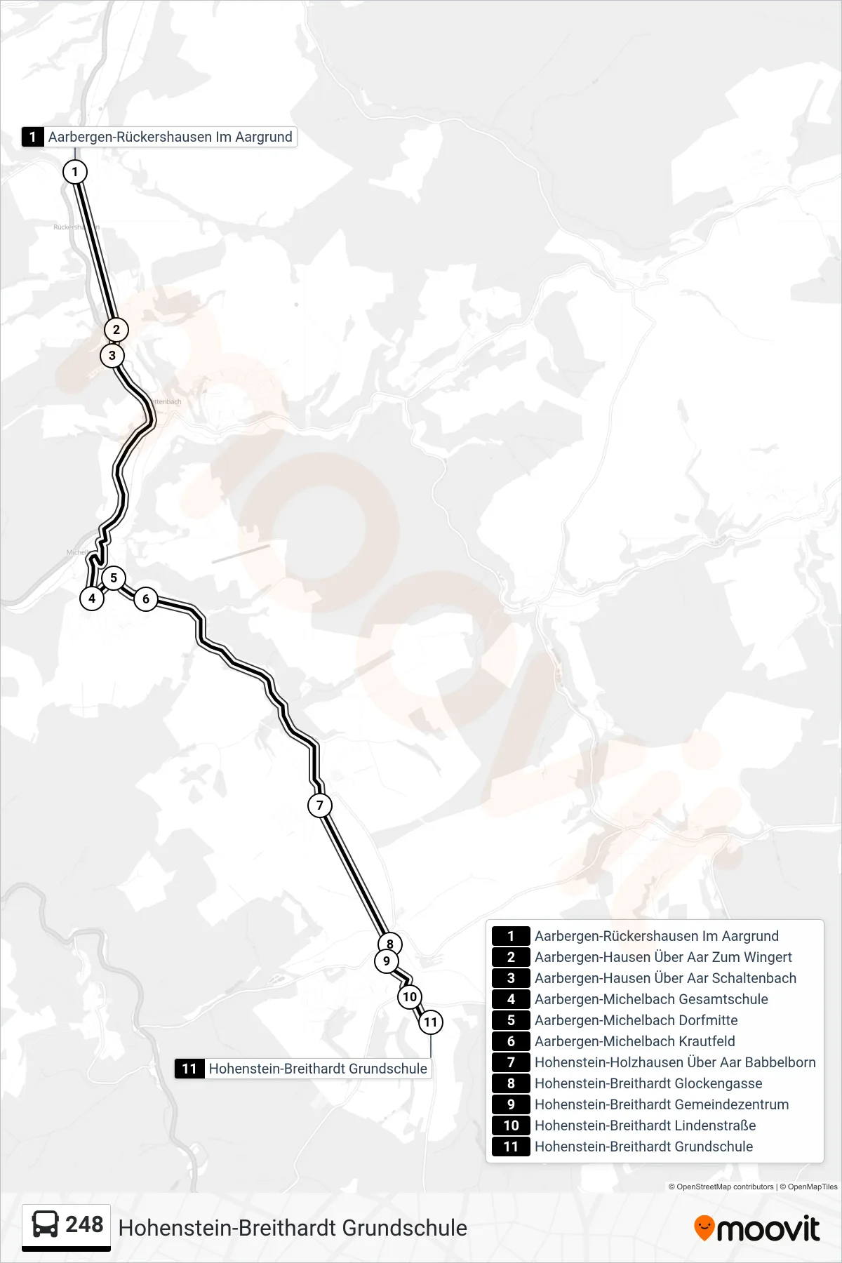 248 bus Line (Hohenstein-Breithardt Grundschule) route and stops on a map