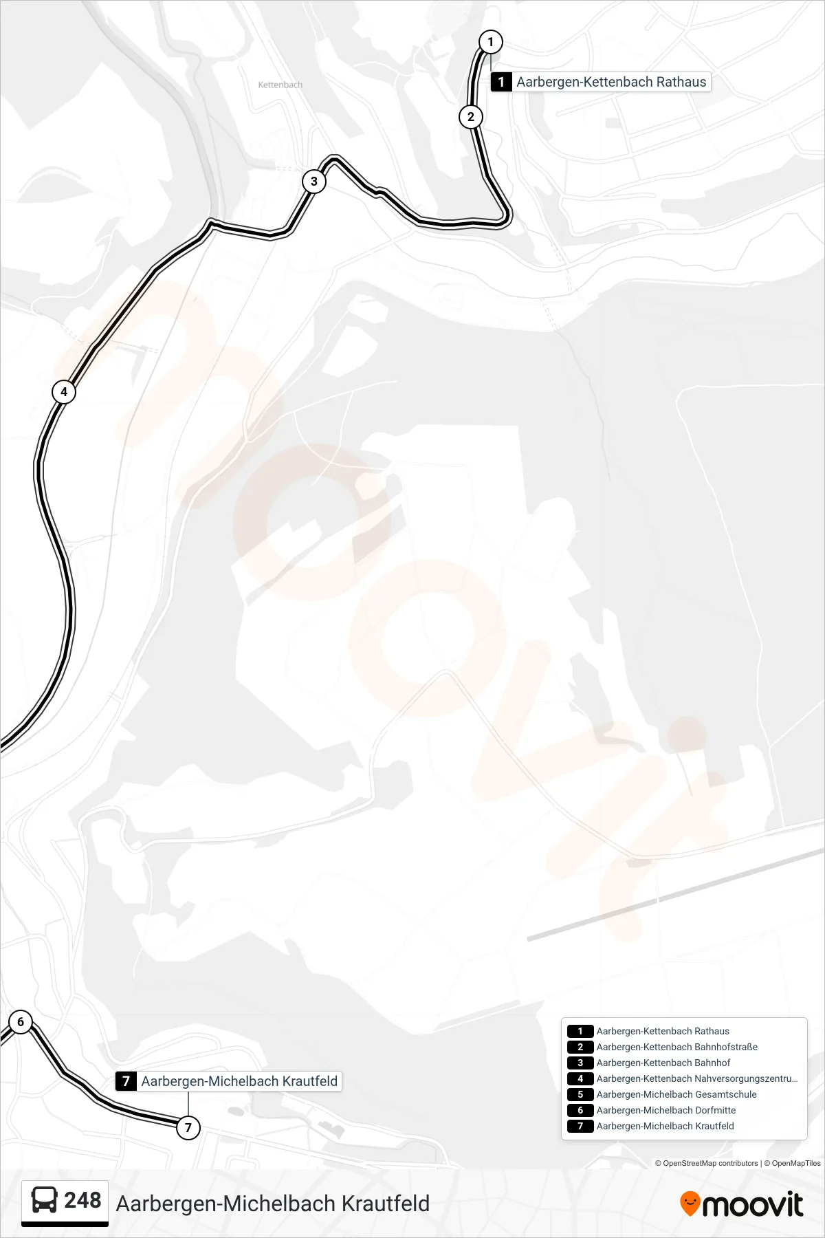 248 bus Line (Aarbergen-Michelbach Krautfeld) route and stops on a map