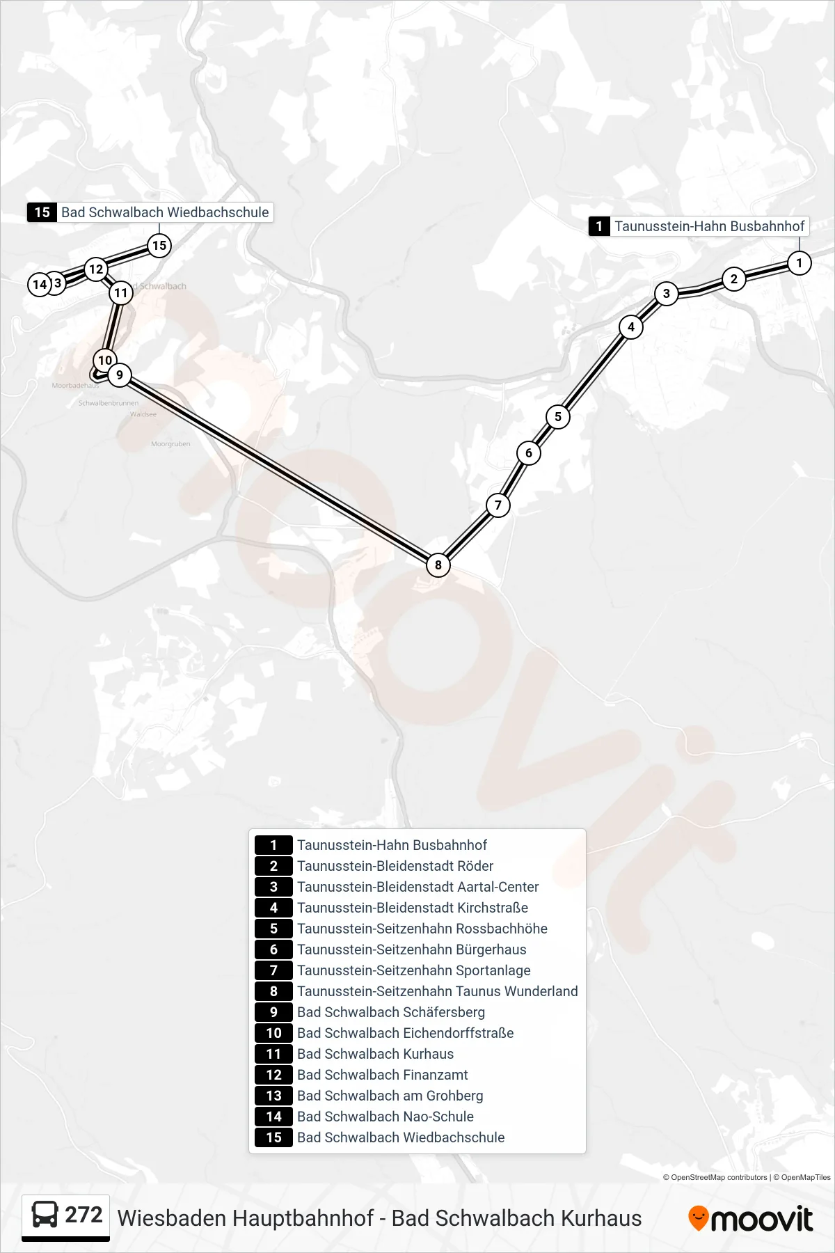 272 bus Line (Bad Schwalbach Wiedbachschule) route and stops on a map
