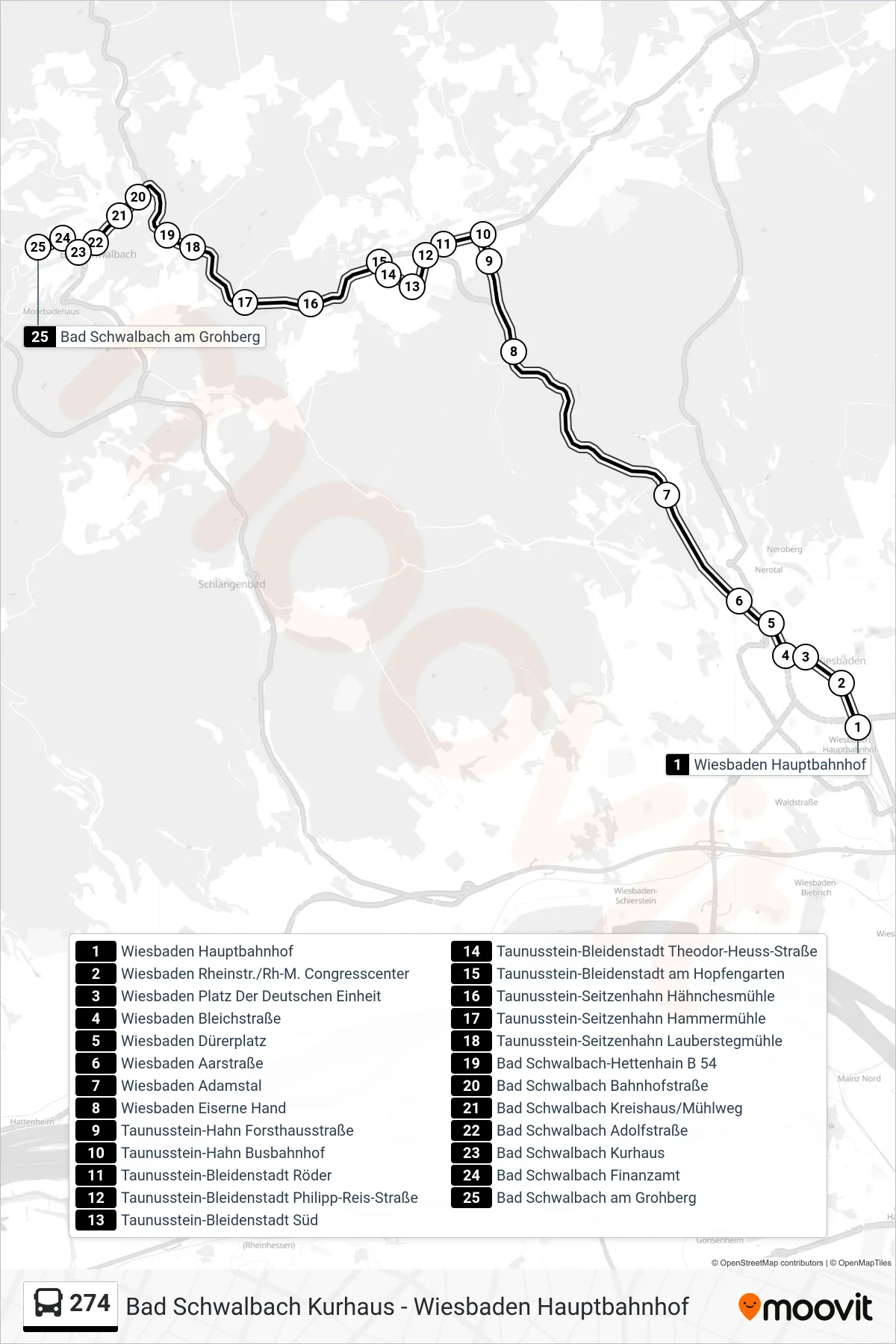 274 bus Line (Bad Schwalbach am Grohberg) route and stops on a map