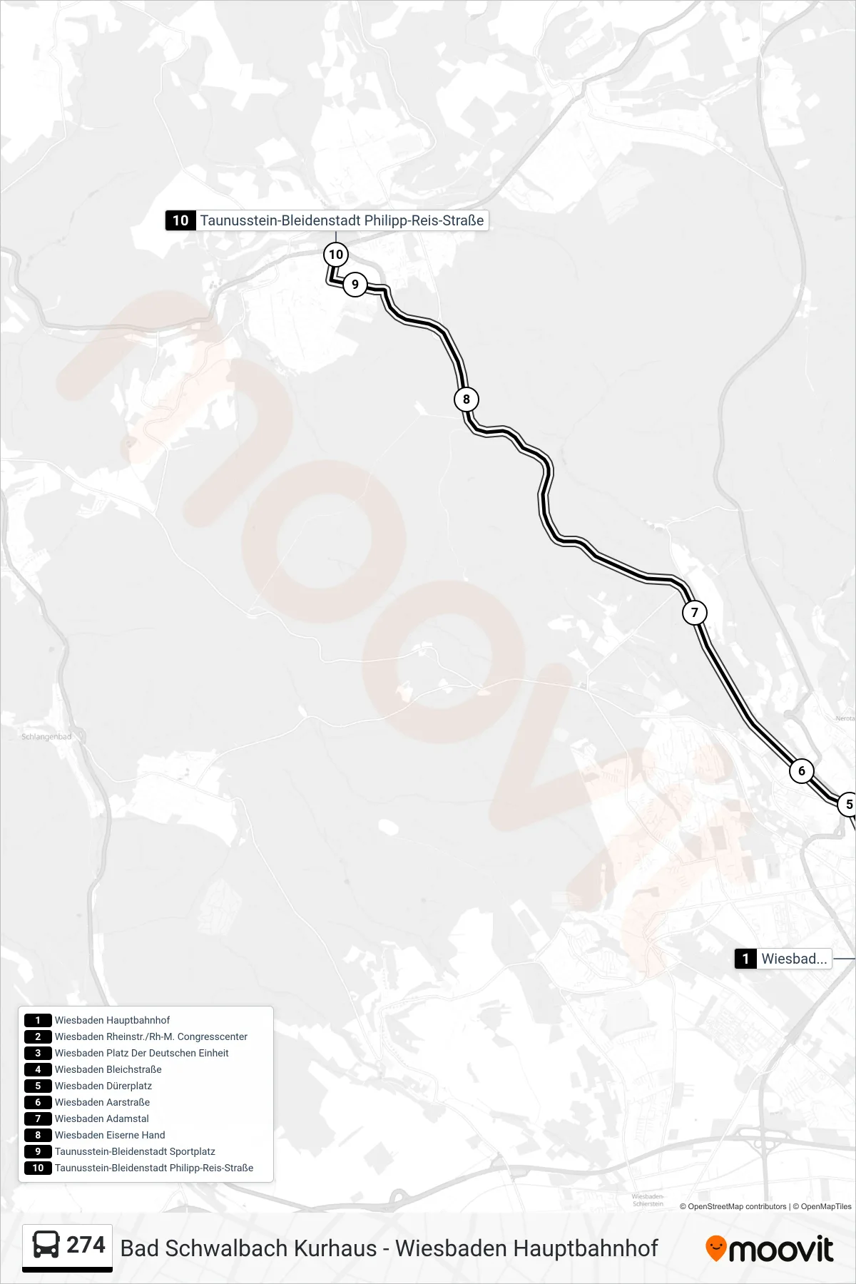 274 bus Line (Taunusstein-Bleidenstadt Philipp-Reis-Straße) route and stops on a map