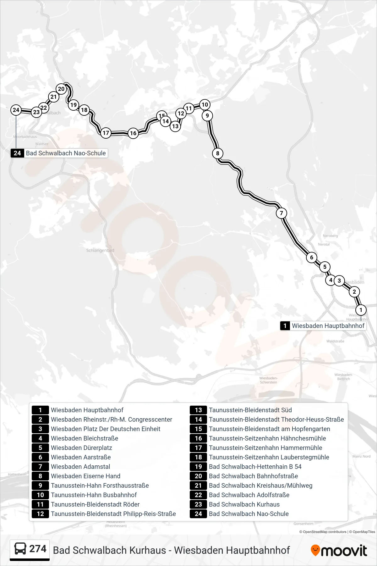 274 bus Line (Bad Schwalbach Nao-Schule) route and stops on a map