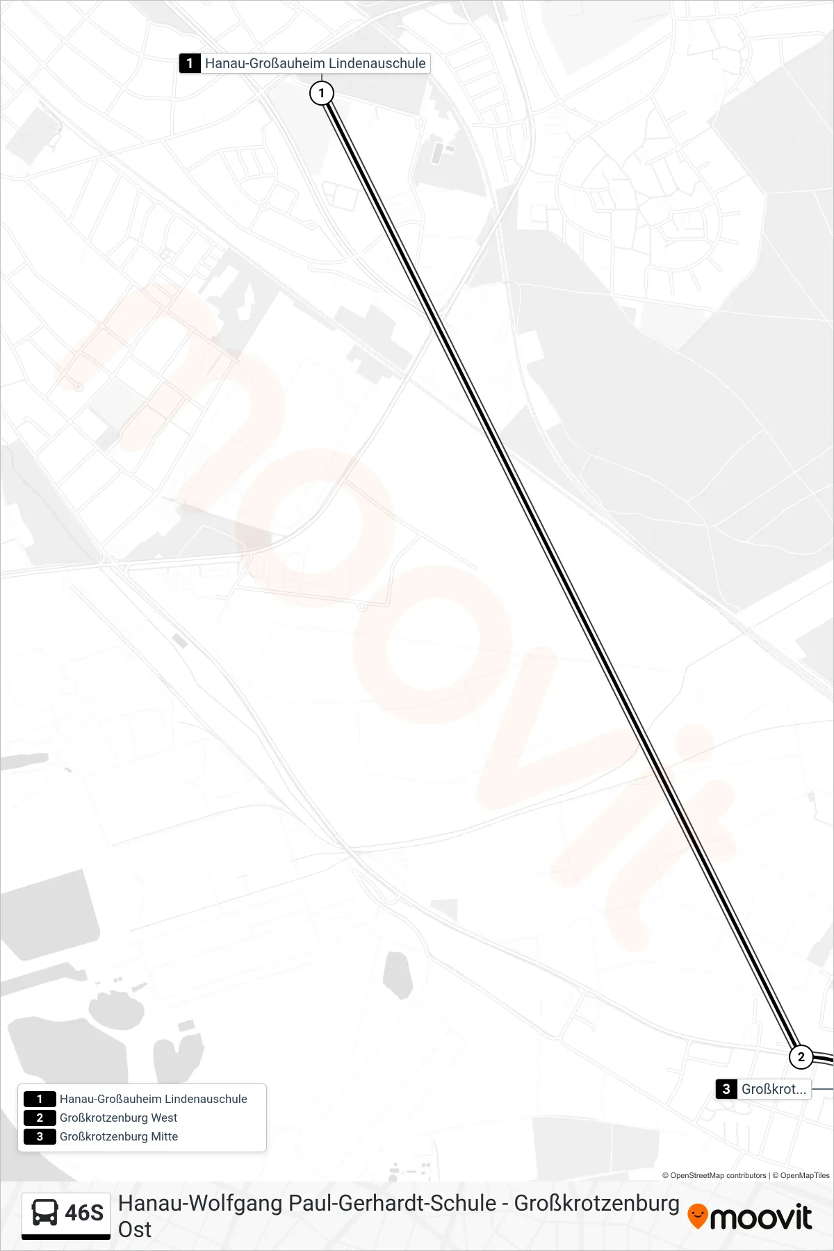46S bus Line (Großkrotzenburg Mitte) route and stops on a map