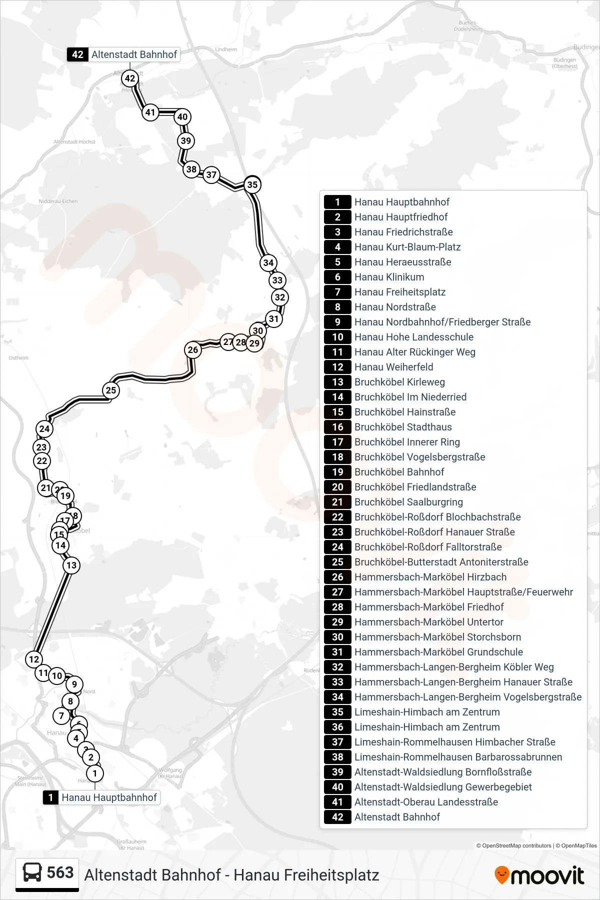 563 bus Line (Altenstadt Bahnhof) route and stops on a map