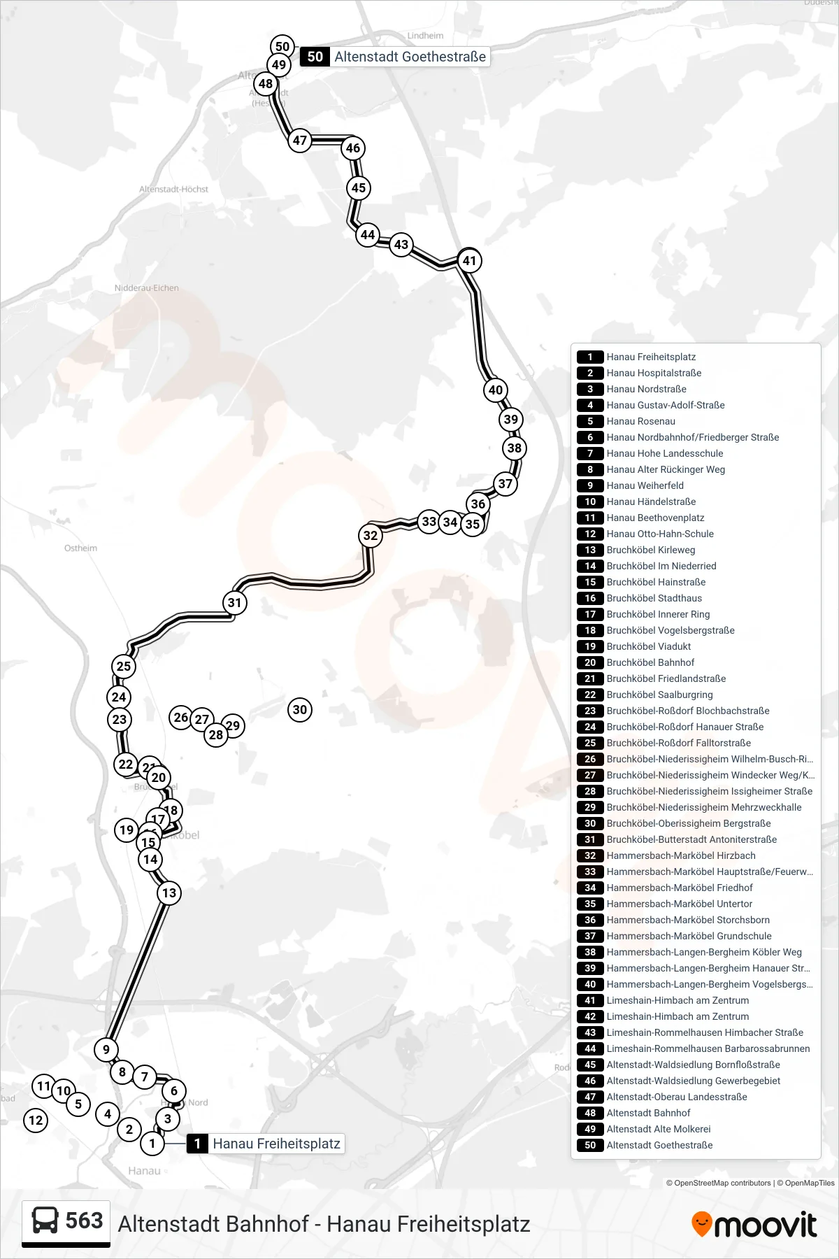 563 bus Line (Altenstadt Goethestraße) route and stops on a map