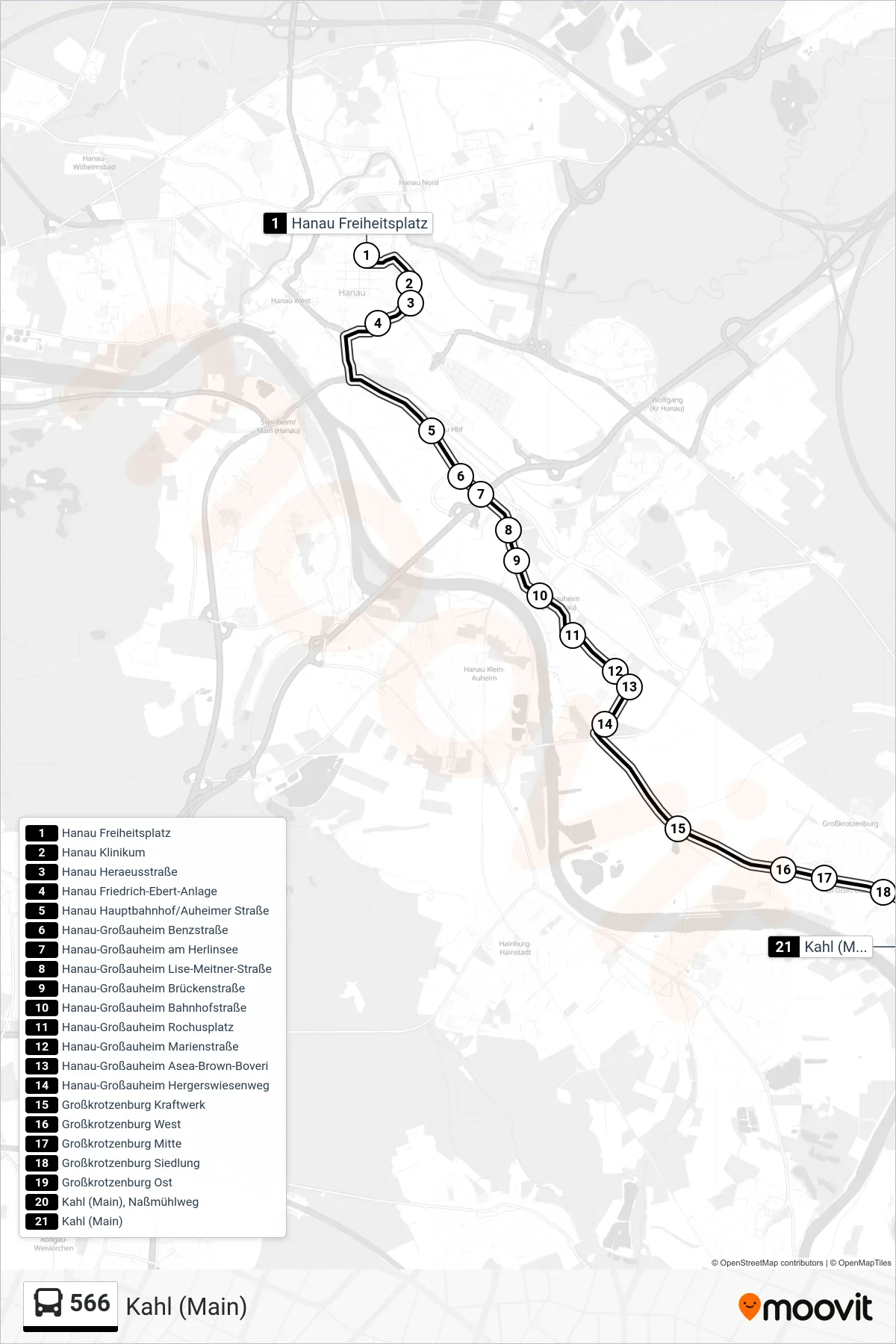 566 bus Line (Kahl (Main)) route and stops on a map