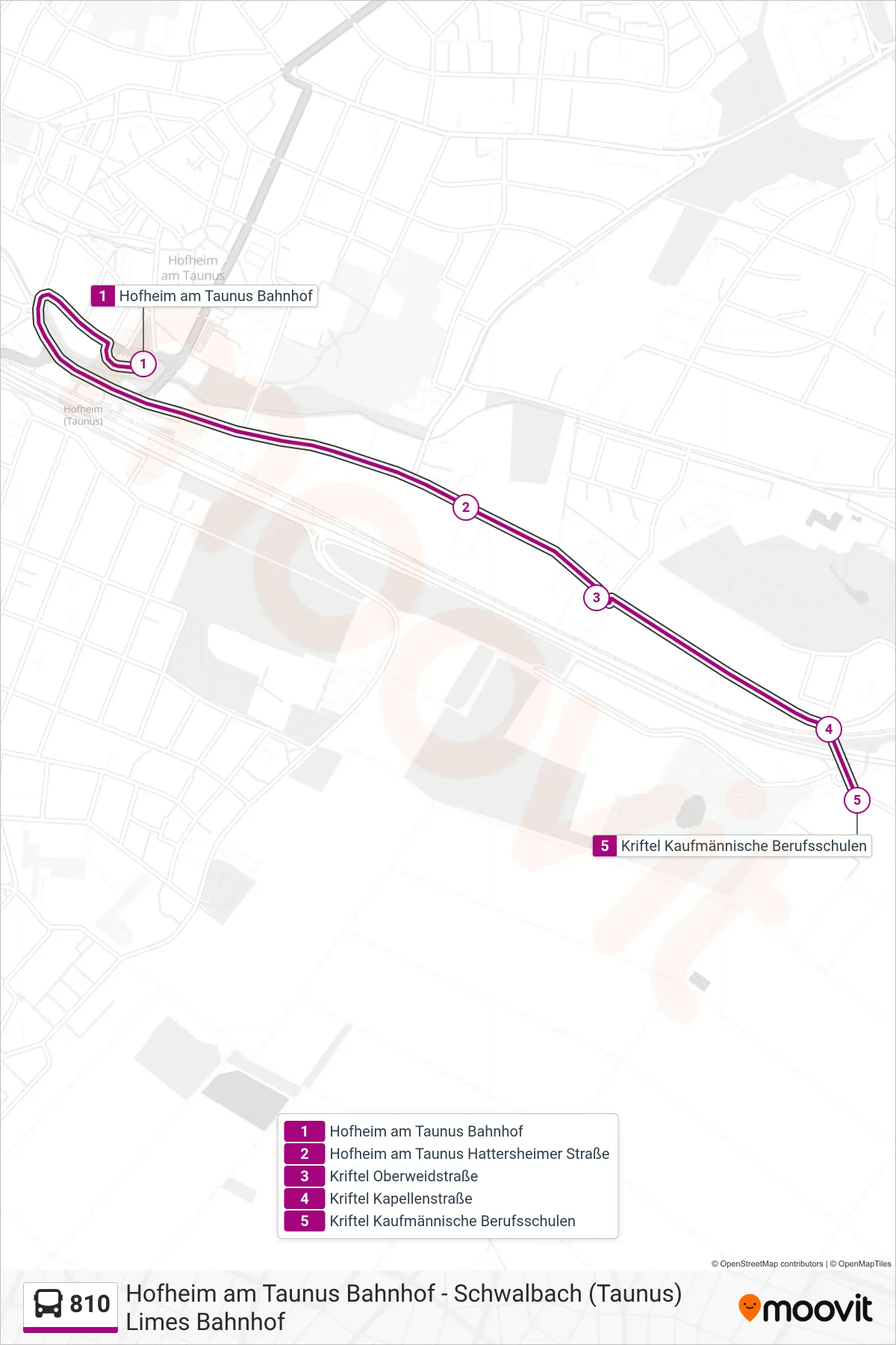 810 bus Line (Kriftel Kaufmännische Berufsschulen) route and stops on a map
