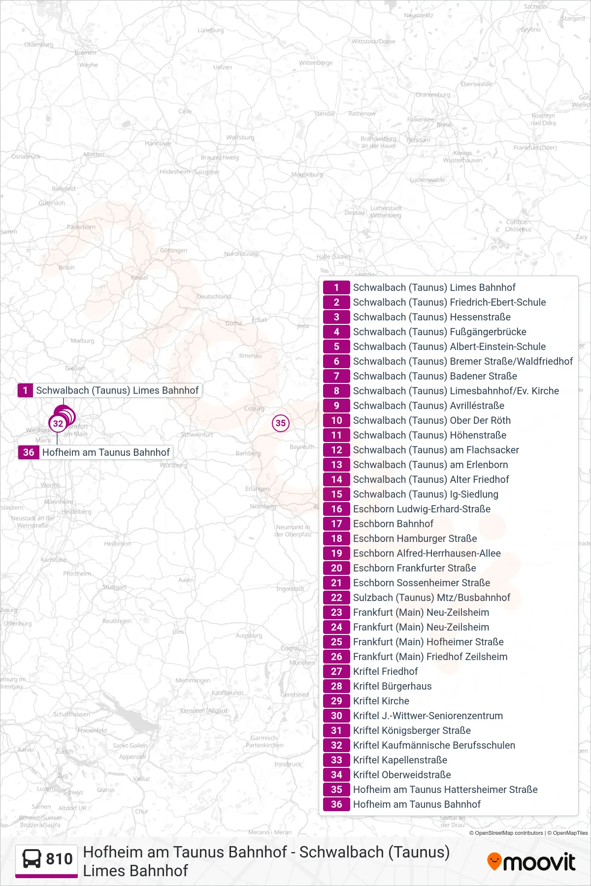 Linie 810 (Bus) Richtung Hofheim am Taunus Bahnhof: Route und Haltestellen auf der Karte