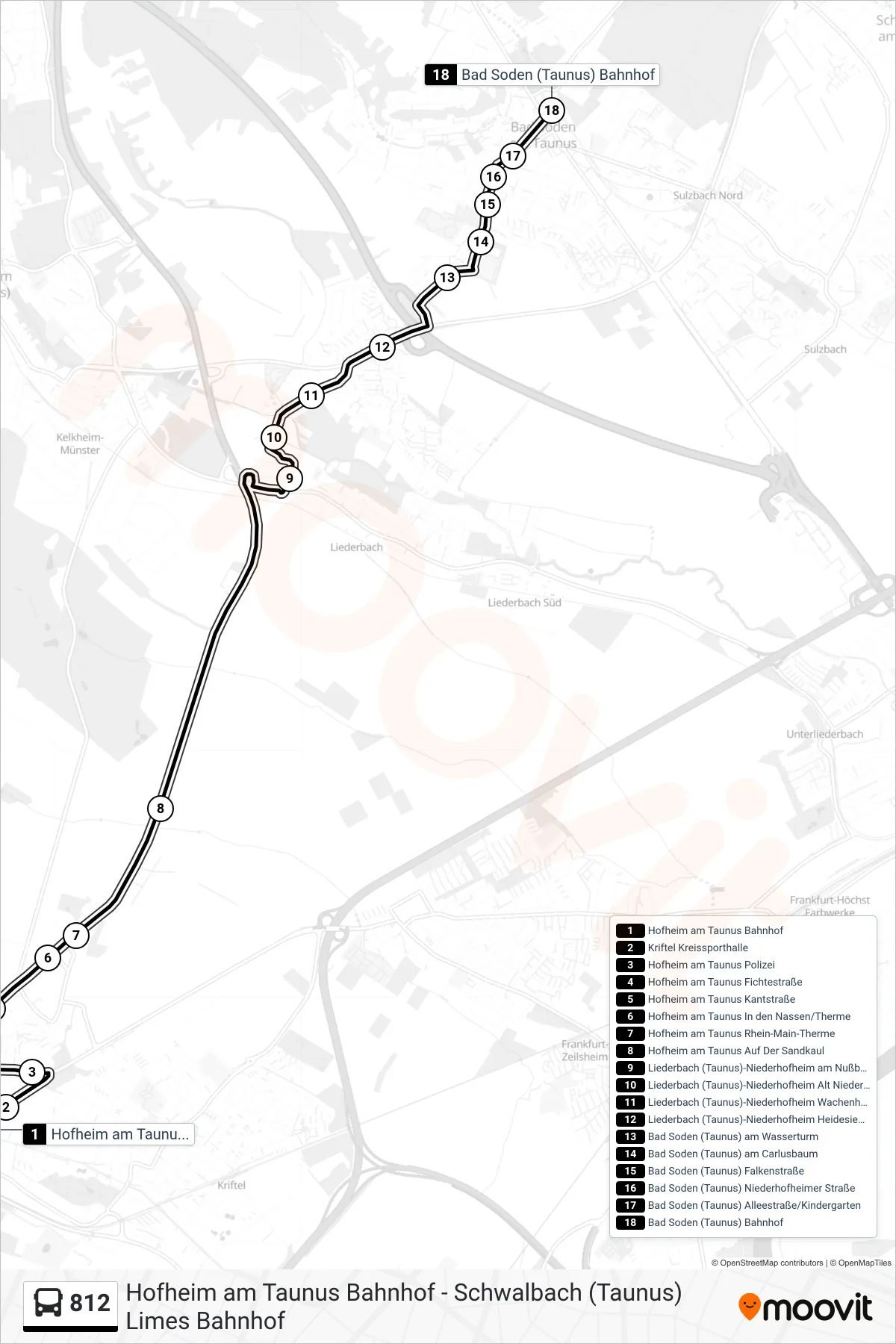 812 bus Line (Bad Soden (Taunus) Bahnhof) route and stops on a map