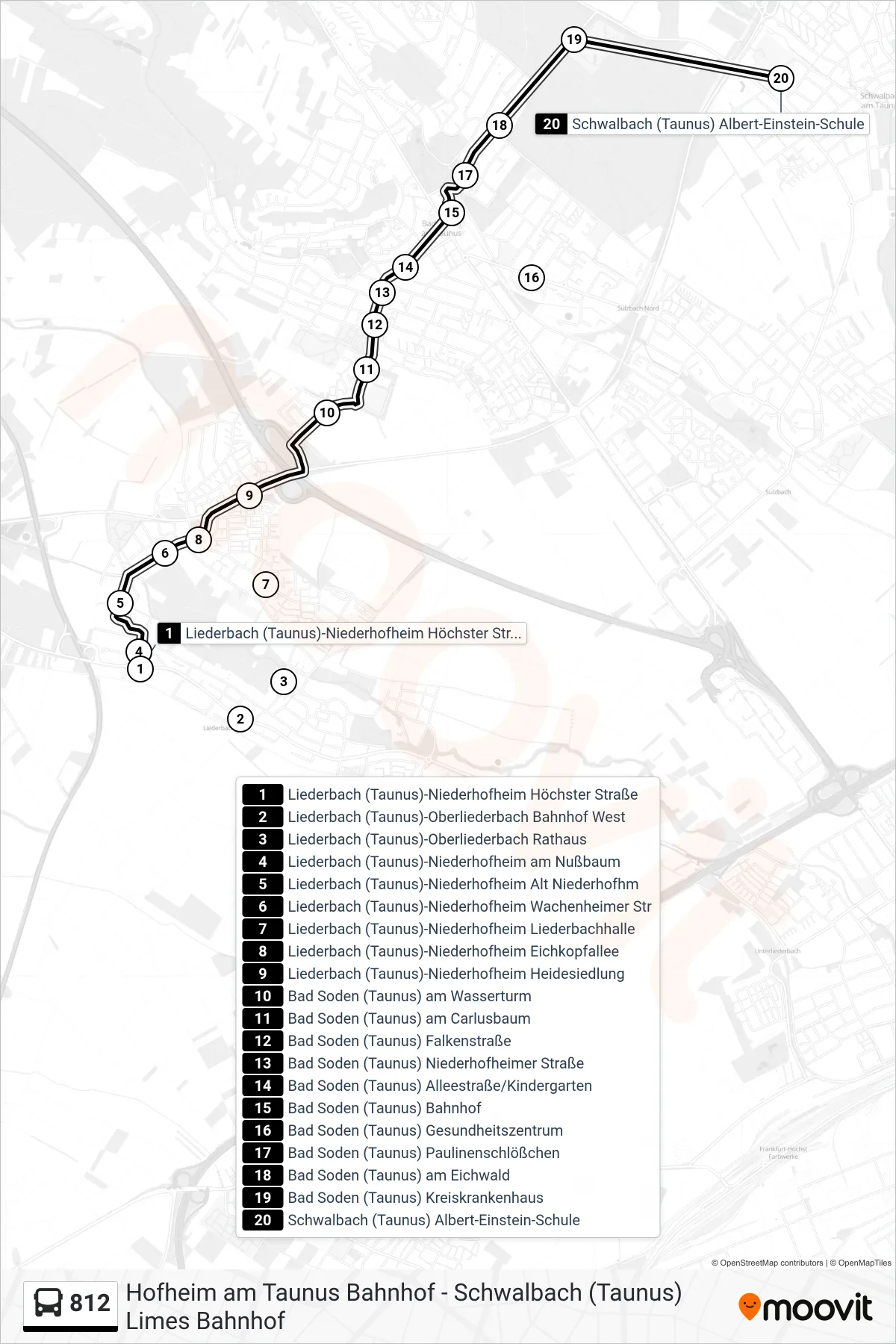 812 bus Line (Schwalbach (Taunus) Albert-Einstein-Schule) route and stops on a map