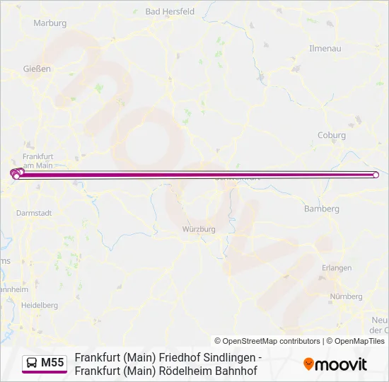 Автобус M55: карта маршрута