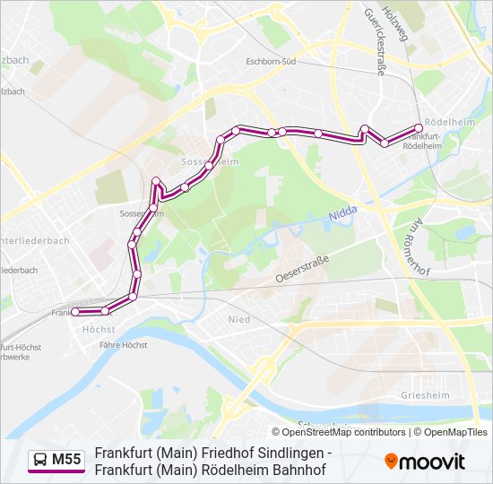 M55 Bus Line Map