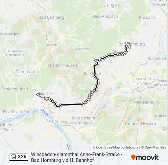 Buslinie X26 Karte