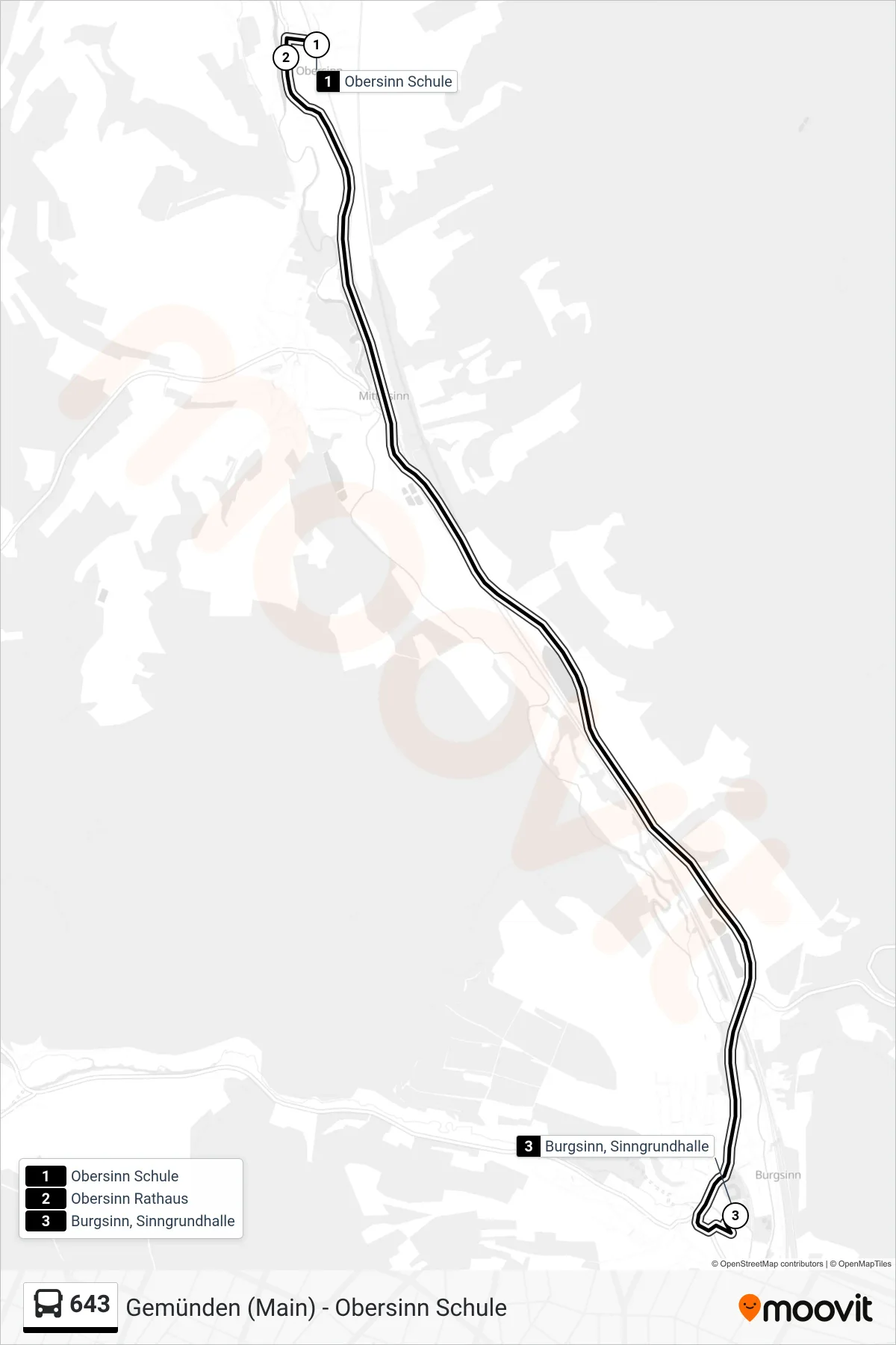 643 bus Line (Burgsinn, Sinngrundhalle) route and stops on a map